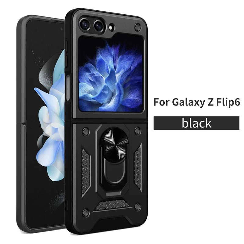 Samsung Galaxy Z Flip 6 Magnetic Car Mount Case with Ring Holder - Protective Armor Cover for Secure Phone Mounting While Driving