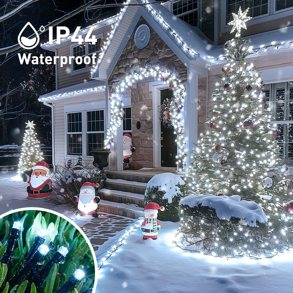 JMEXSUSS 500 LED White Christmas Lights Outdoor, 173ft 8 Modes Waterproof String Lights with Green Wire - Perfect for Christmas Tree, House, Wedding, Party & Indoor/Outdoor Holiday Decorations