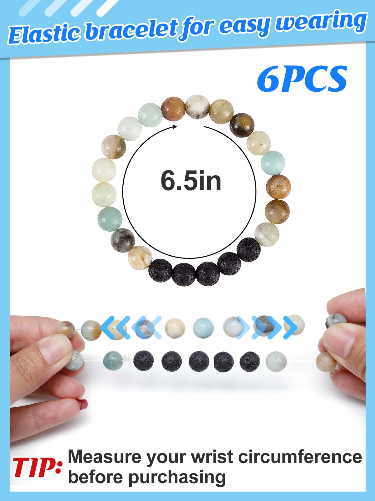 6-Piece Natural Lava Stone Beaded Bracelets for Women - Anxiety Relief, Stress Management & Aromatherapy Essential Oil Diffuser | Yoga Meditation Jewelry, Perfect Gift for Mom, Wife & Friends (Ideal for Daily Wear, Wellness Practices & Thoughtful Gifting)