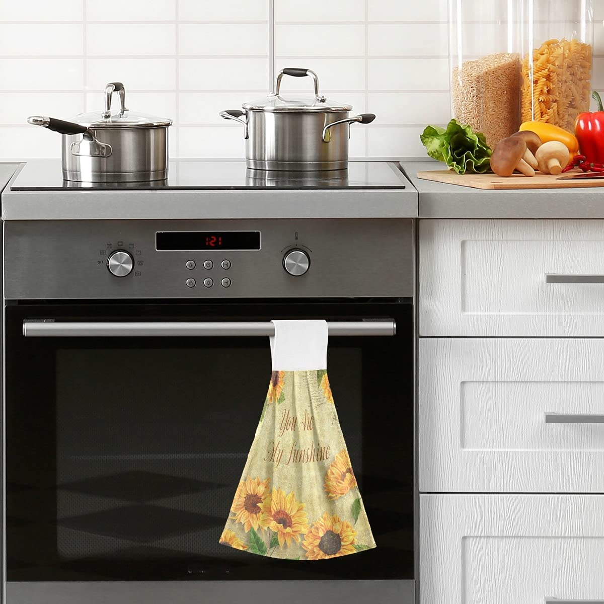 Giwawa 2-Pack Sunflower Kitchen Hand Towels - Absorbent Yellow Sunflower Floral Dish Towels with Hanging Tie, Fast Drying, 12x17 Inch - Perfect for Kitchen, Bathroom & Home Decor (Clearance Sale)