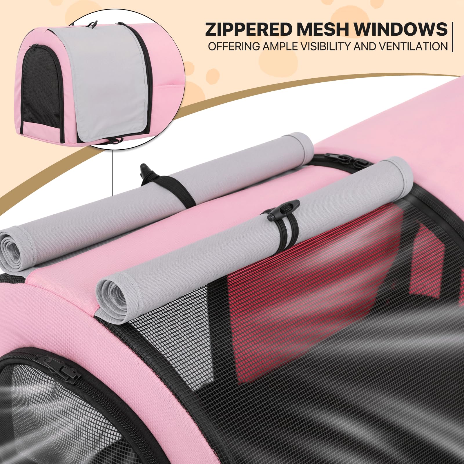 MoNiBloom Double Dog Stroller with Removable Carrier Bags - Large 4-Wheel Foldable Pet Jogger for Small & Medium Dogs & Cats (Pink/Gray) - Perfect for Park Walks, Vet Visits & Outdoor Adventures
