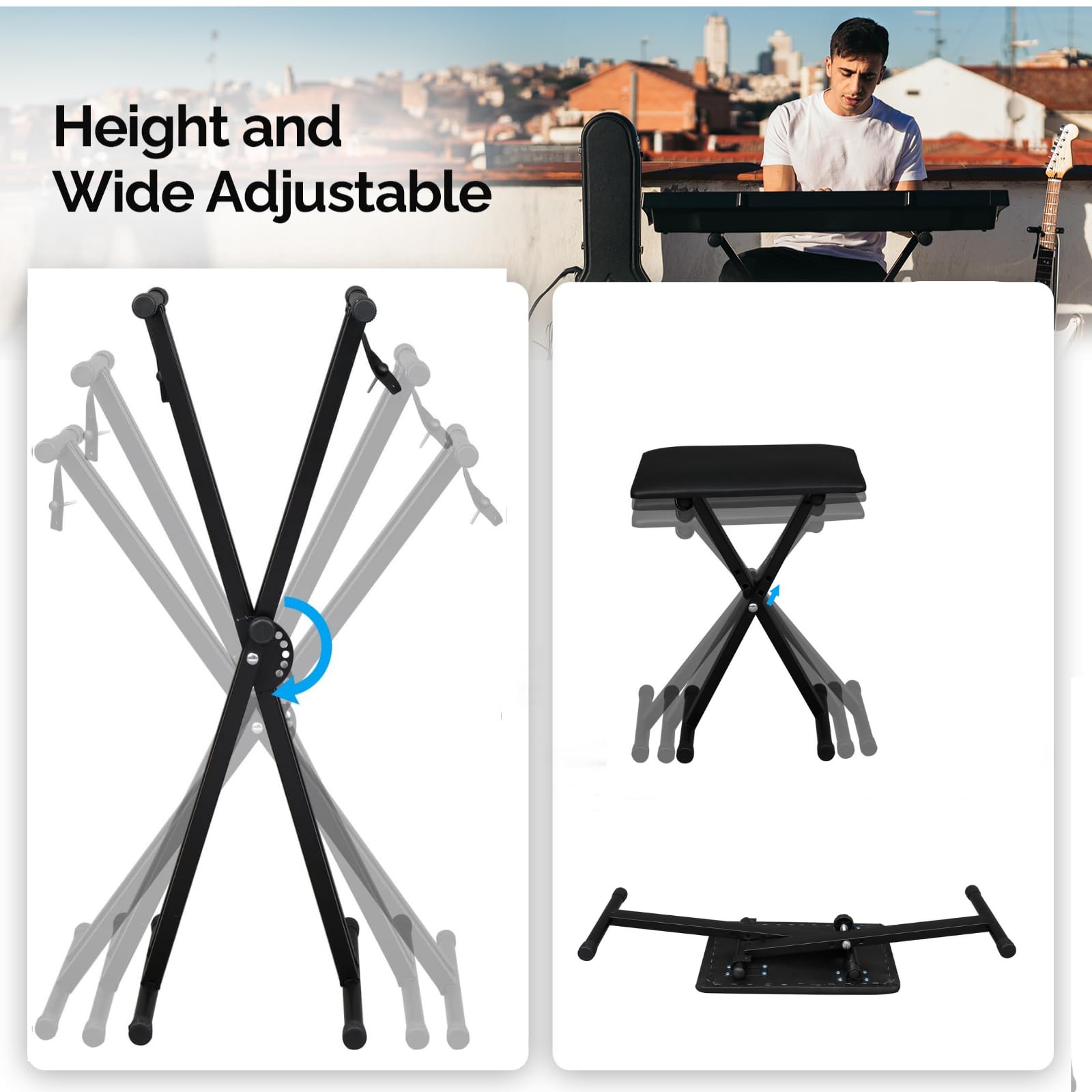 GLARRY Heavy Duty Adjustable Piano Keyboard Stand & Bench - Portable Universal Music Stand for Digital Pianos, Synthesizers (Home Studio, Live Performances, Music Lessons)