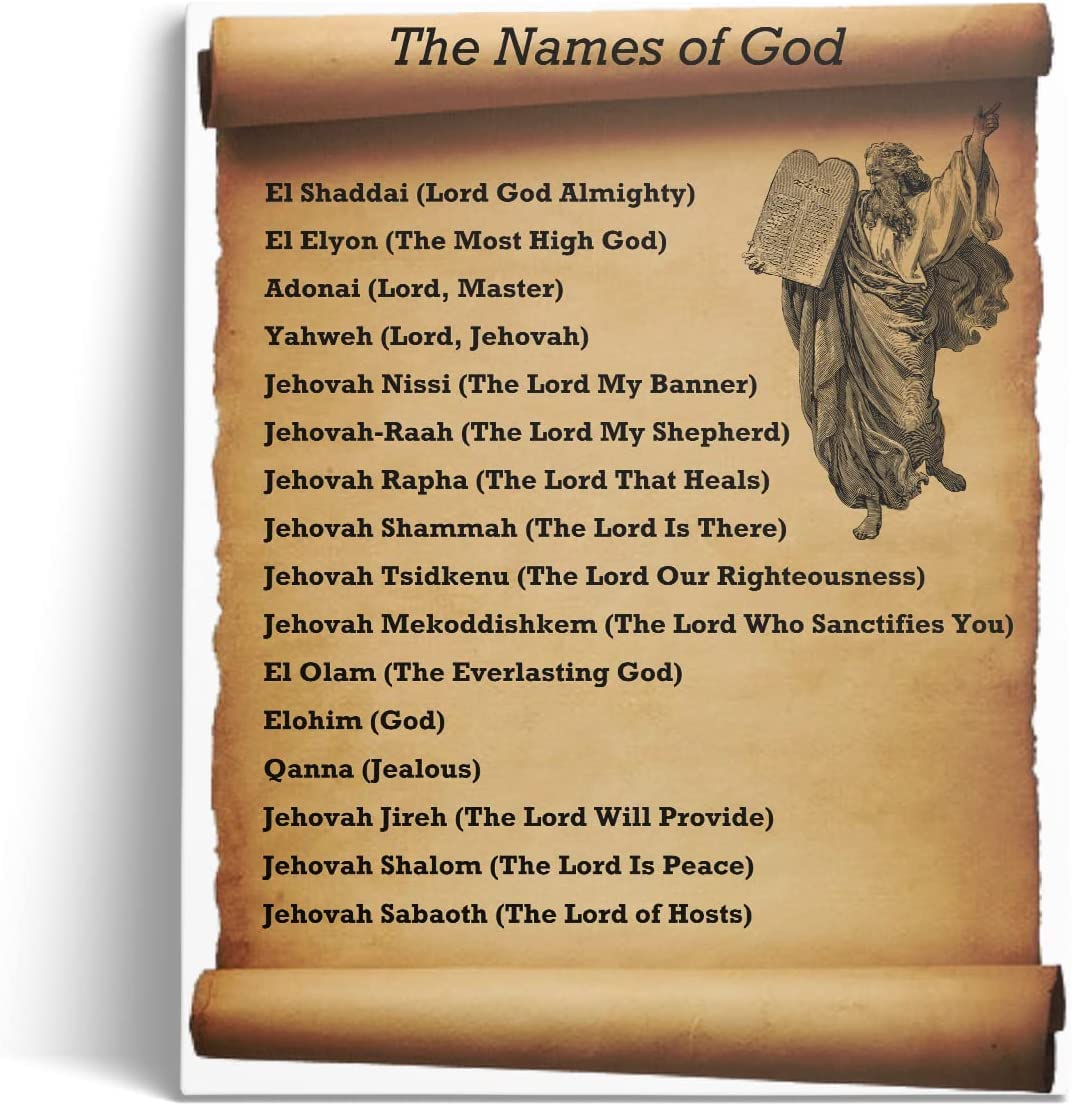 Names of God Framed Canvas Poster - Old Testament Biblical Meanings, Christian Wall Art Decor with Inspirational Bible Verses (16x20 Inches) - Perfect for Church, Home, Office & Prayer Room Decorations