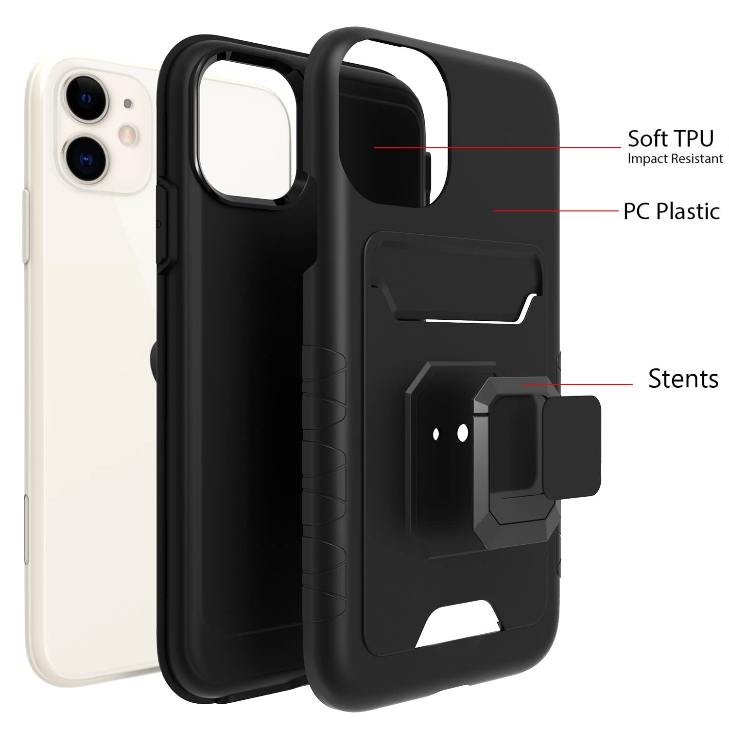 Premium iPhone 11 Case with Tempered Glass Screen Protector & Card Holder - Slim Protective Cover for iPhone 11 (6.1