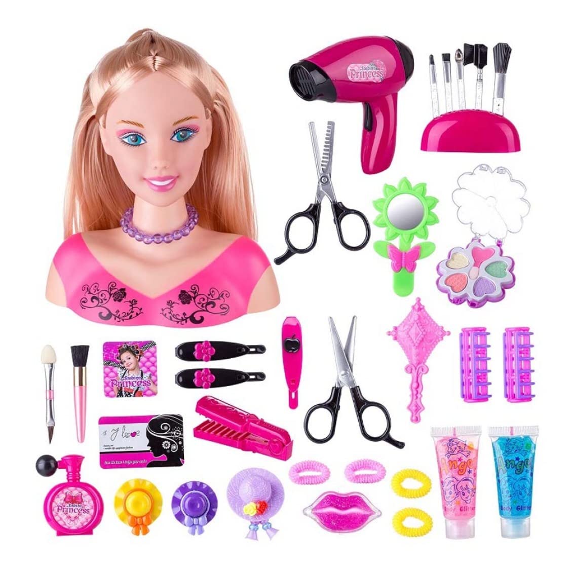 **Kids Hair Styling Head Doll with 35-Piece Makeup & Hair Accessories Set - Pretend Play Salon & Beauty Dress Up Toy for Girls & Boys - Perfect for Birthday Gifts & Role Play Games**