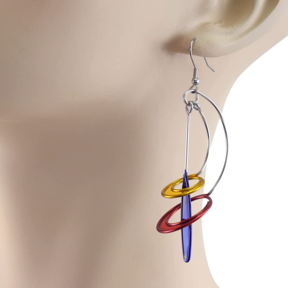 Kinetic Sculpture Inspired Stainless Steel Art Earrings | Primary Pop Multicolor JW0934 | Perfect for Casual Wear & Special Events