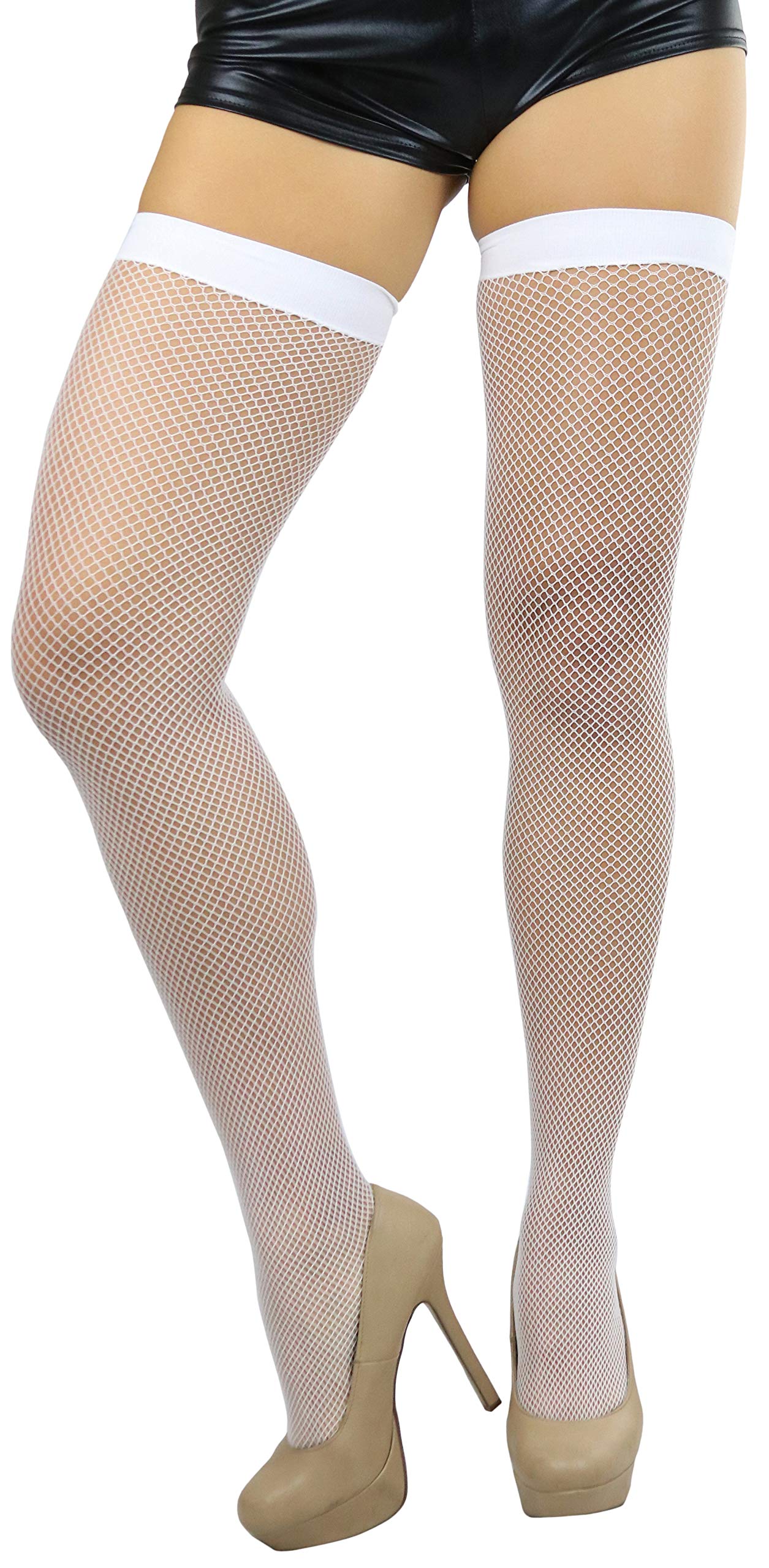 ToBeInStyle Women's Fishnet Thigh High Stockings - Sexy Sheer Bright & Vibrant Tights for Cosplay, Halloween, Burlesque & Night Out