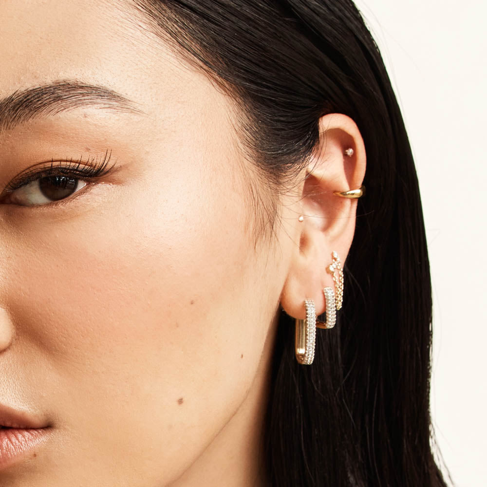 14K Gold White Topaz Mini Pave Paperclip Earrings - Elegant Dangle Earrings for Women, Perfect for Wedding, Party & Everyday Wear