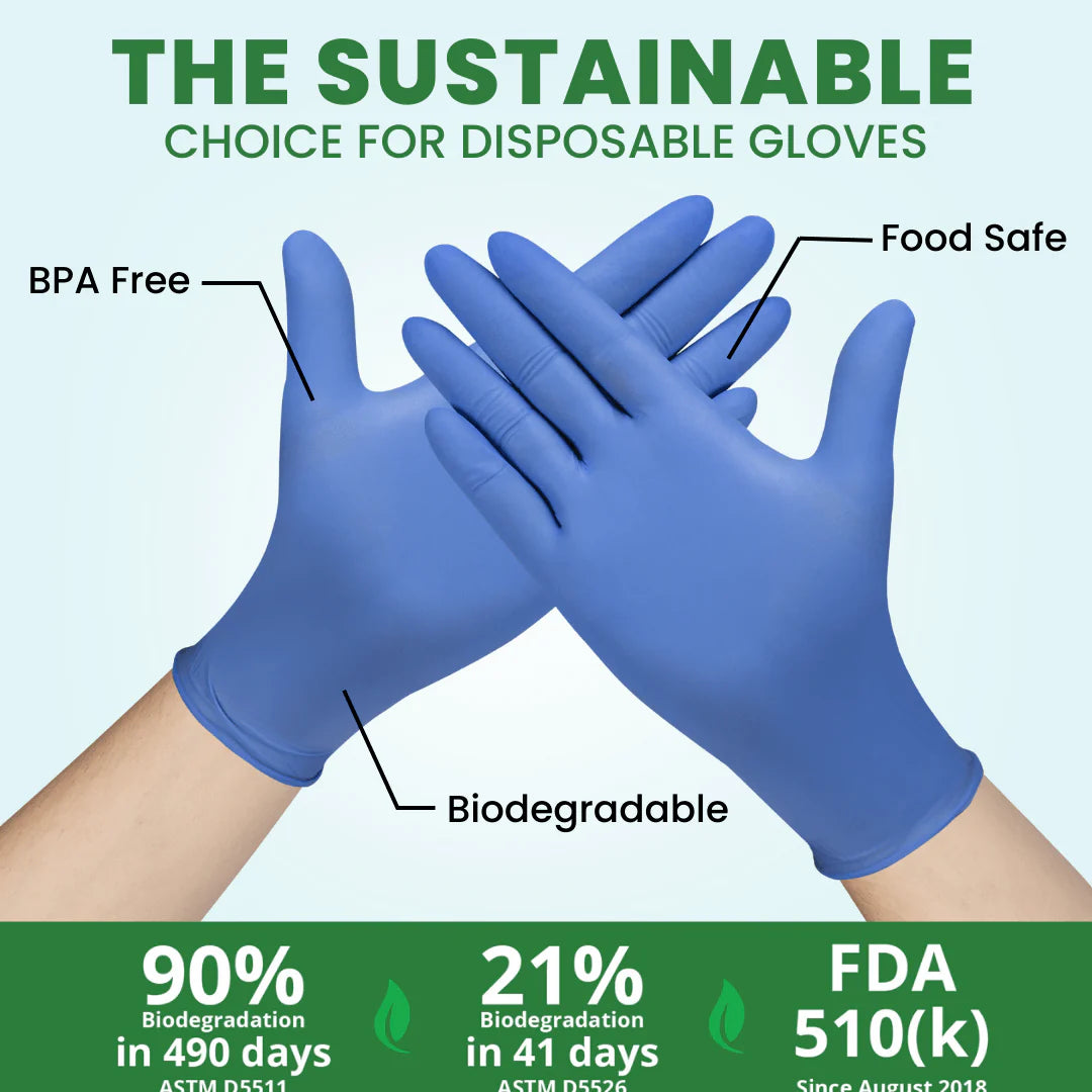 Eco-Friendly Biodegradable Nitrile Gloves - Black, 100 Count | Disposable, Chemical Resistant for Cleaning, Food Handling & Medical Use
