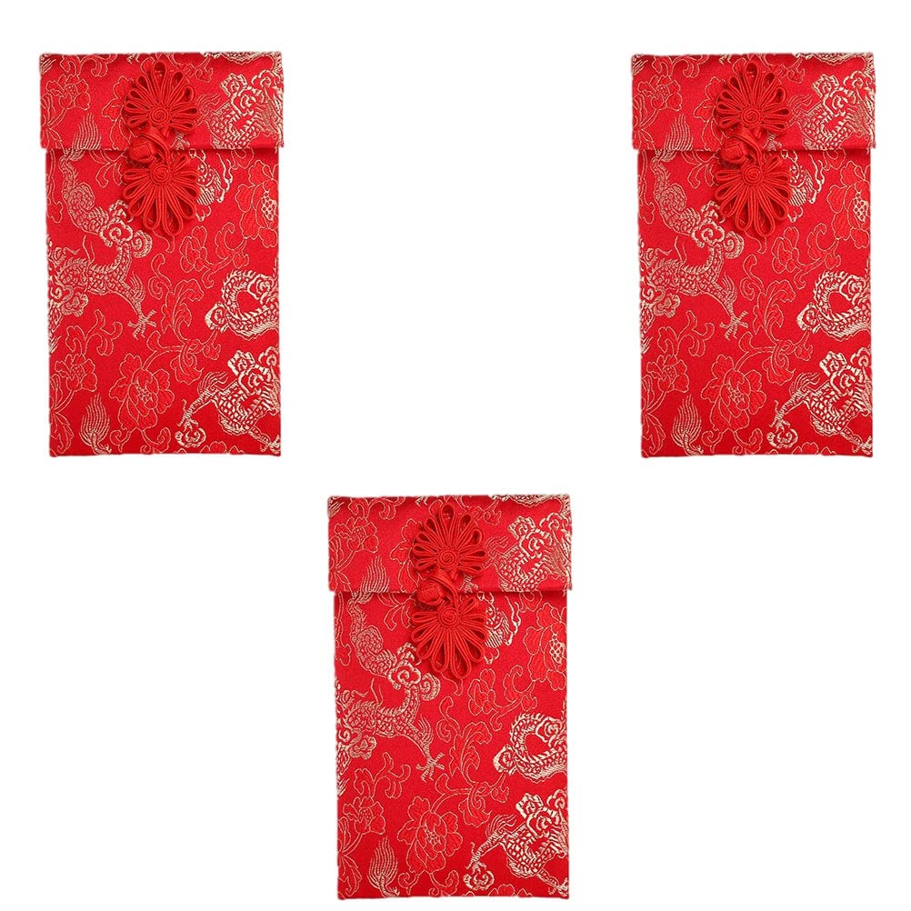3Pcs Traditional Embroidered Chinese Red Envelopes for Money - Perfect for Spring Festival, Weddings, Birthday Gifts & Cash Gifts | Lucky Money Packets with Elegant Designs