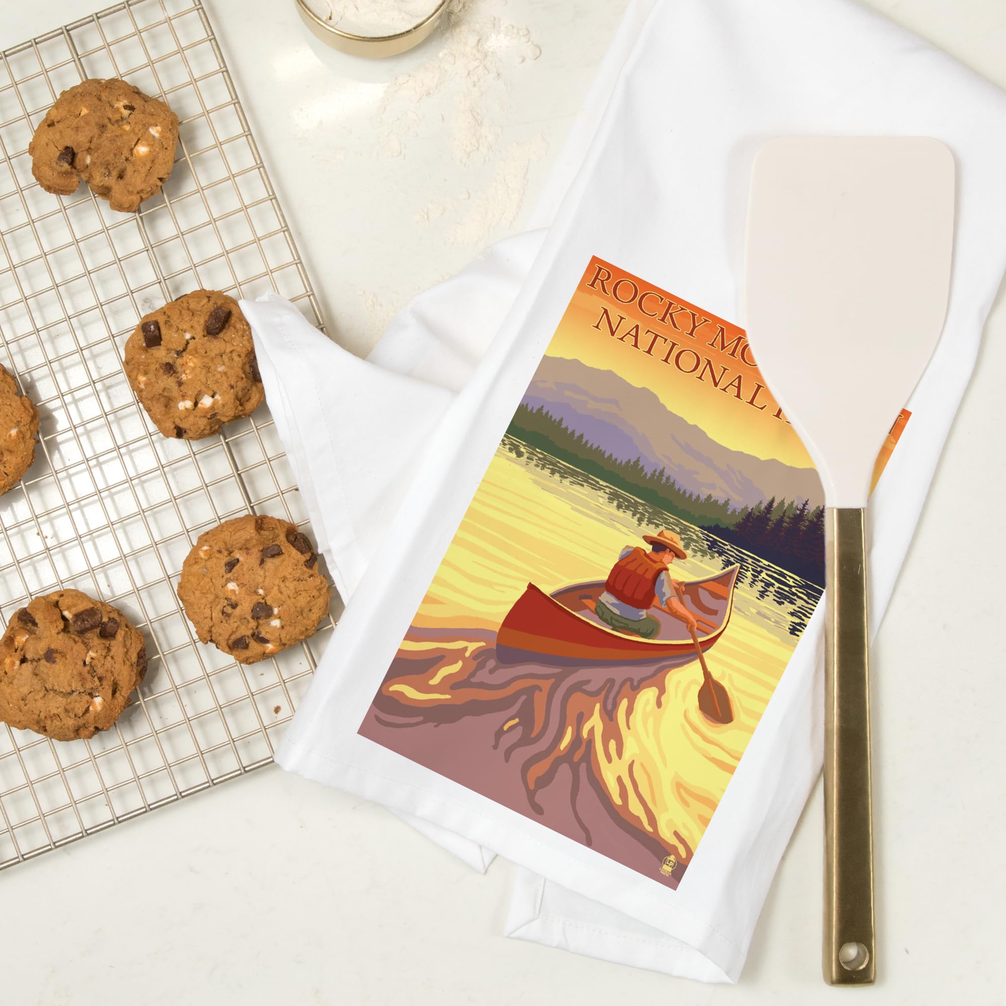 Rocky Mountain National Park Canoe Scene - 100% Cotton Tea Towel | Decorative Hand Towel for Kitchen & Home | Perfect for Camping, Picnics & Cabin Decor