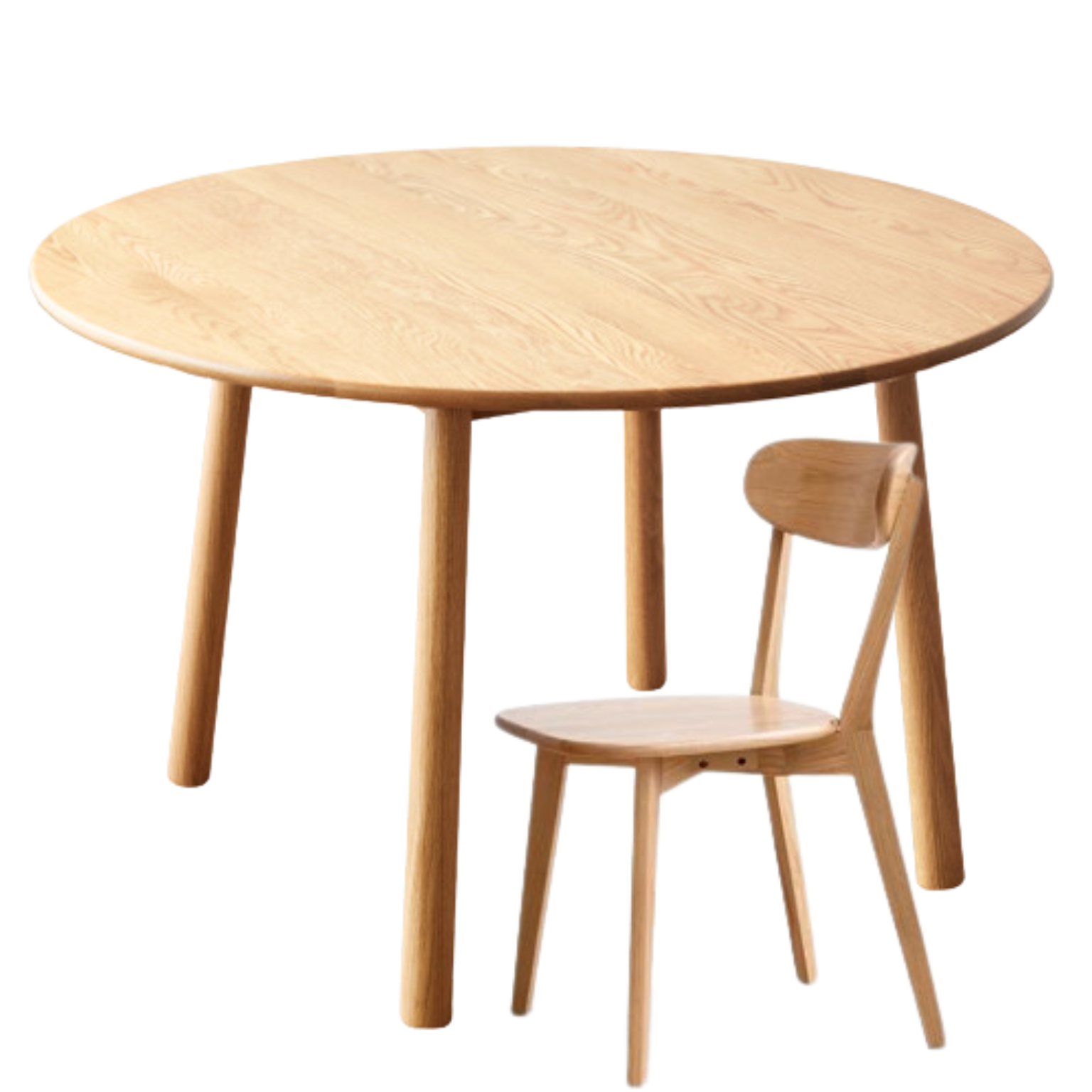 47.2x47.2x29.5 inch / 120x120x75 cm / Natural Wood Color / Round table + 4 chairs
