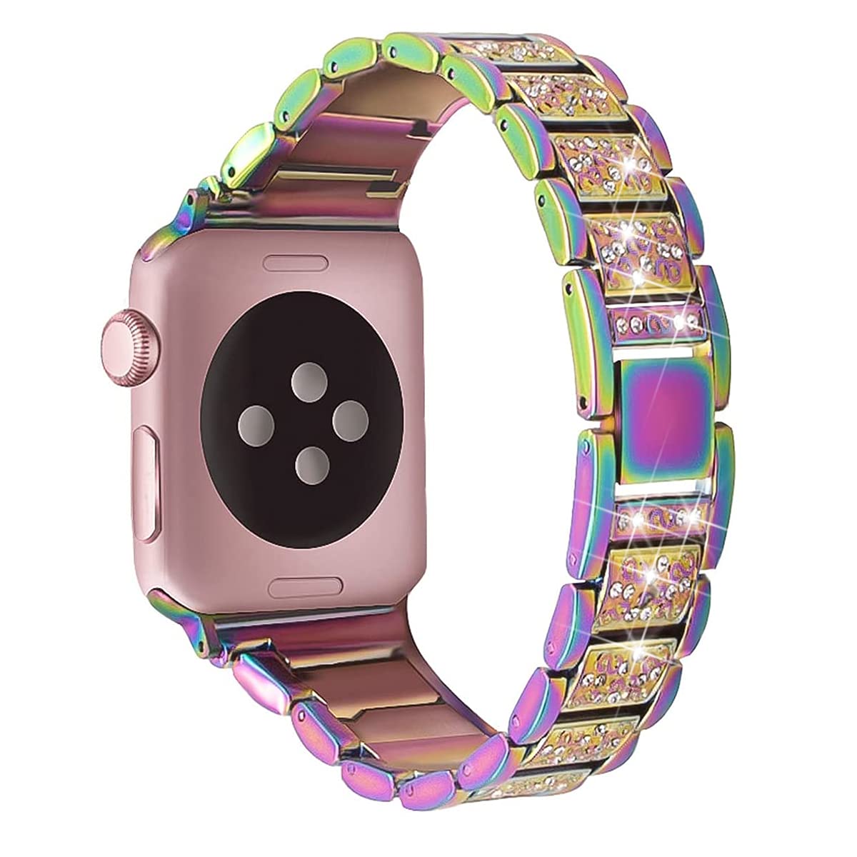 Sparkling Rhinestone Apple Watch Band Compatible with Series 10/9/8/7/SE/6/5/4/3/2/1 - 46mm/45mm/44mm/42mm Women's Elegant Metal Replacement Strap with Pearlescent Finish | Perfect for Parties, Weddings & Formal Occasions