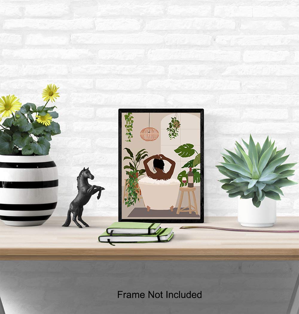 African American Woman Wall Art - Black Culture Bathroom Decor - Mid-Century Modern Black Women Prints - Latina Home Accessories for Living Room & Bathroom Decorating