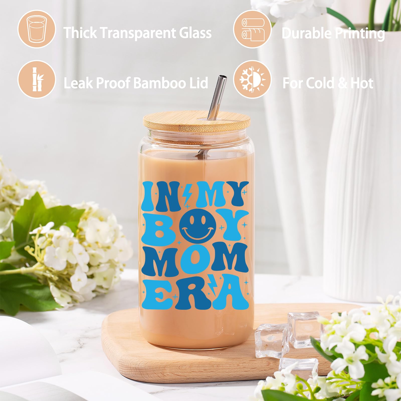 16 oz Iced Coffee Cup - Perfect Boy Mom Gift for New Moms, Postpartum Care, Pregnancy & Baby Showers - Great Birthday & Christmas Present for Expecting Mothers - Ideal for Coffee Lovers & Busy Moms On-The-Go