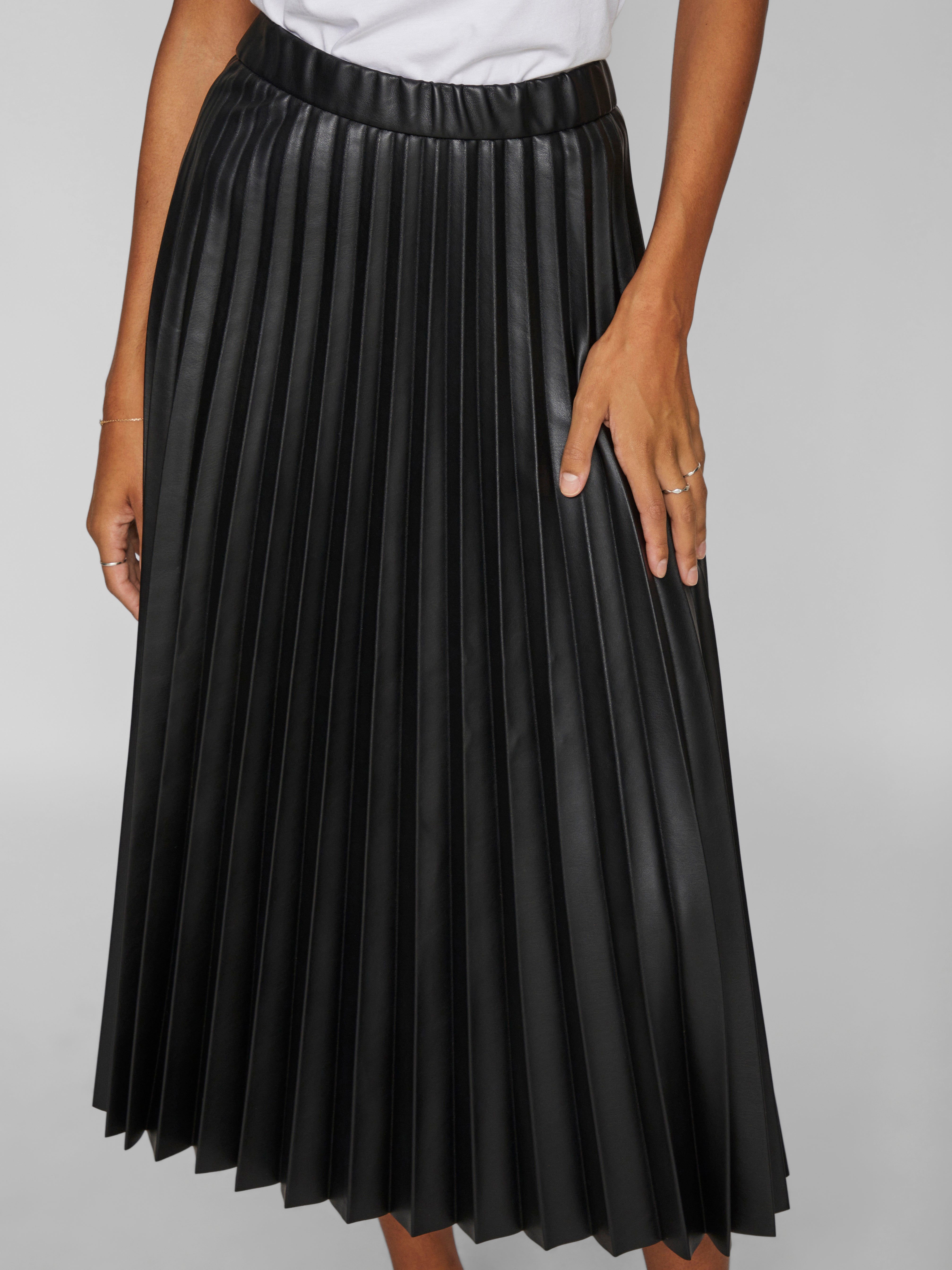 Miriam Faux Leather Midi Skirt for Women - Stretchy Vegan Leather Pencil Skirt with Side Slit, Black - Perfect for Office, Party & Night Out