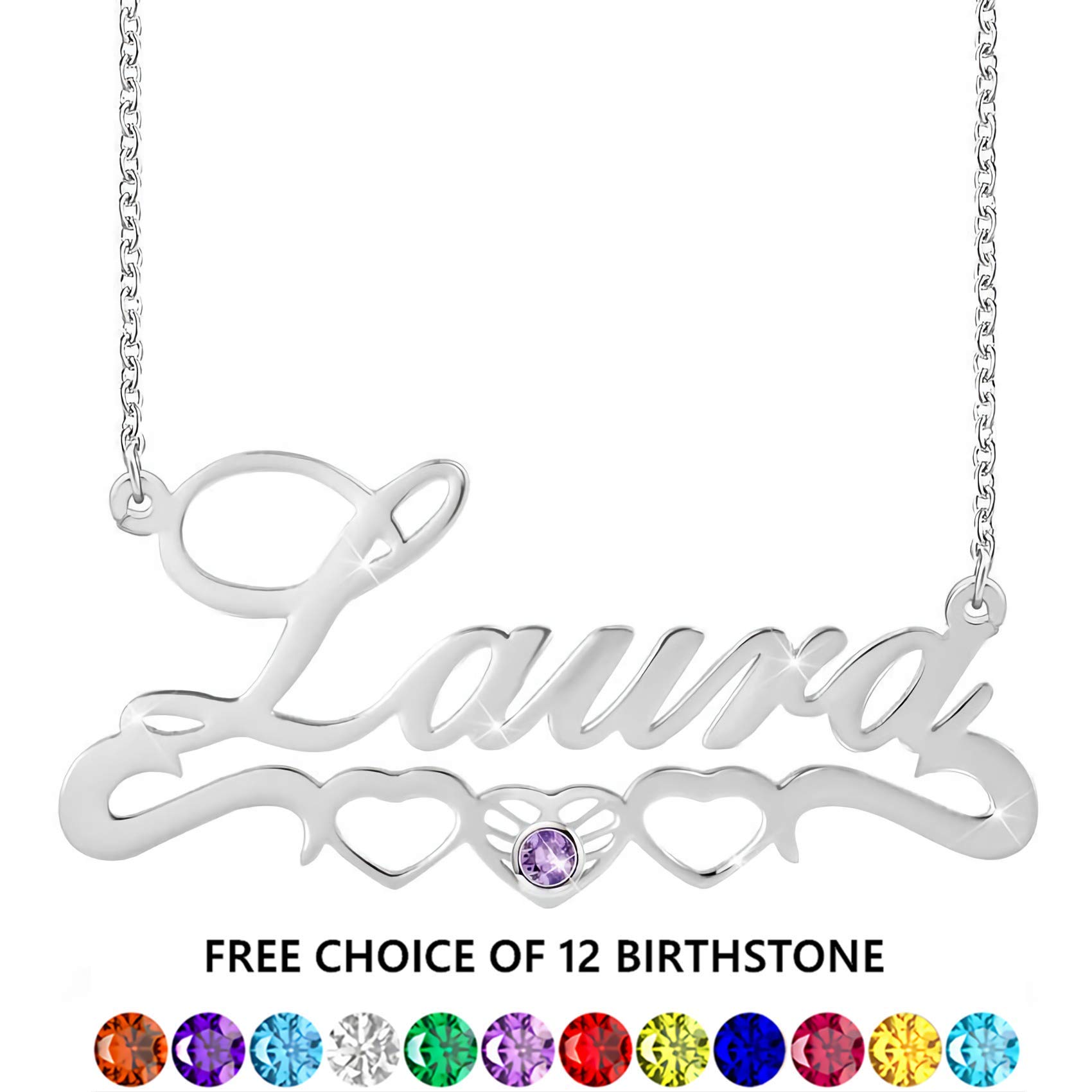 10k 14k 18k Solid Gold Personalized Name Necklace with Birthstone - Custom Engraved Pendant Jewelry for Women - Perfect Gift for Birthday, Anniversary & Valentine's Day