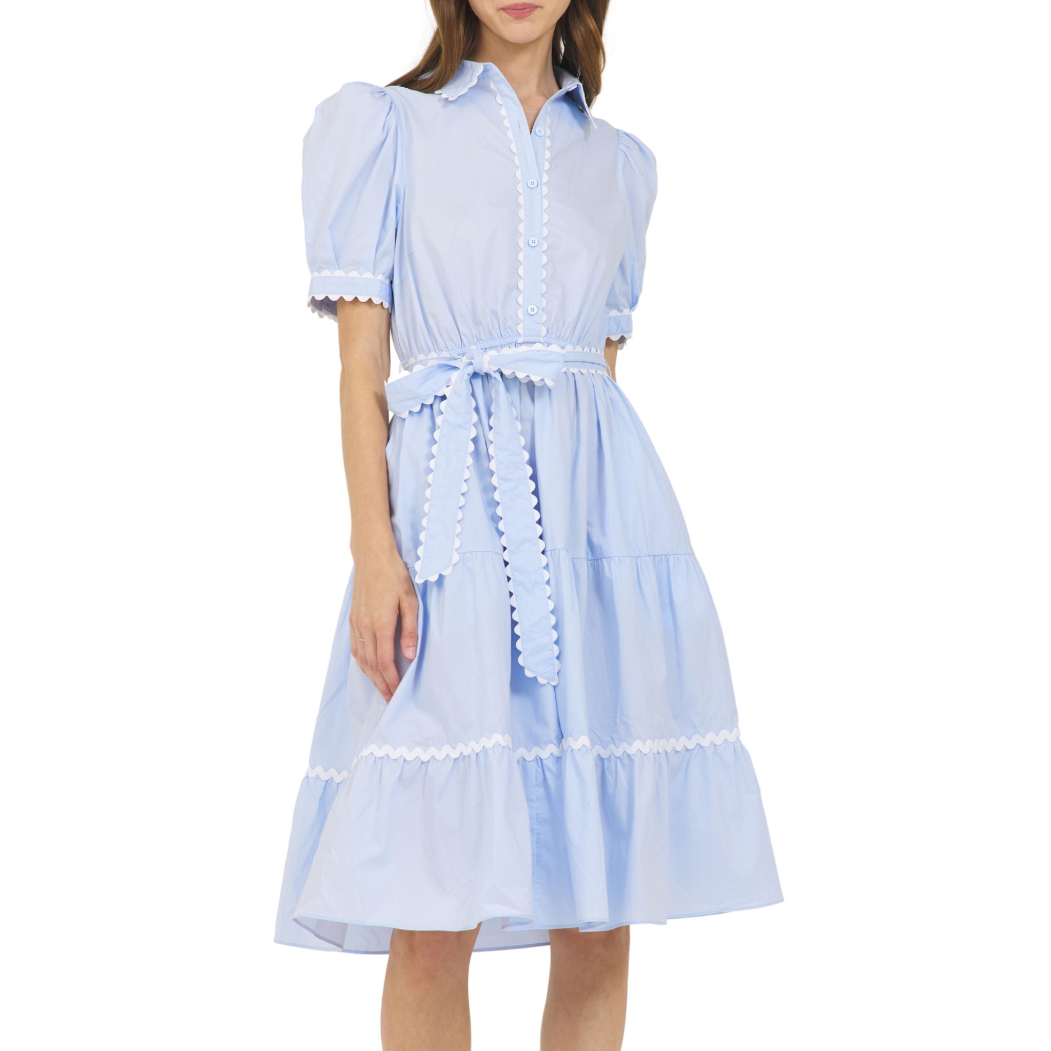 Stylish Sky Blue Shirt Dress with Adjustable Belt - Perfect for Office, Casual Outings & Summer Wear