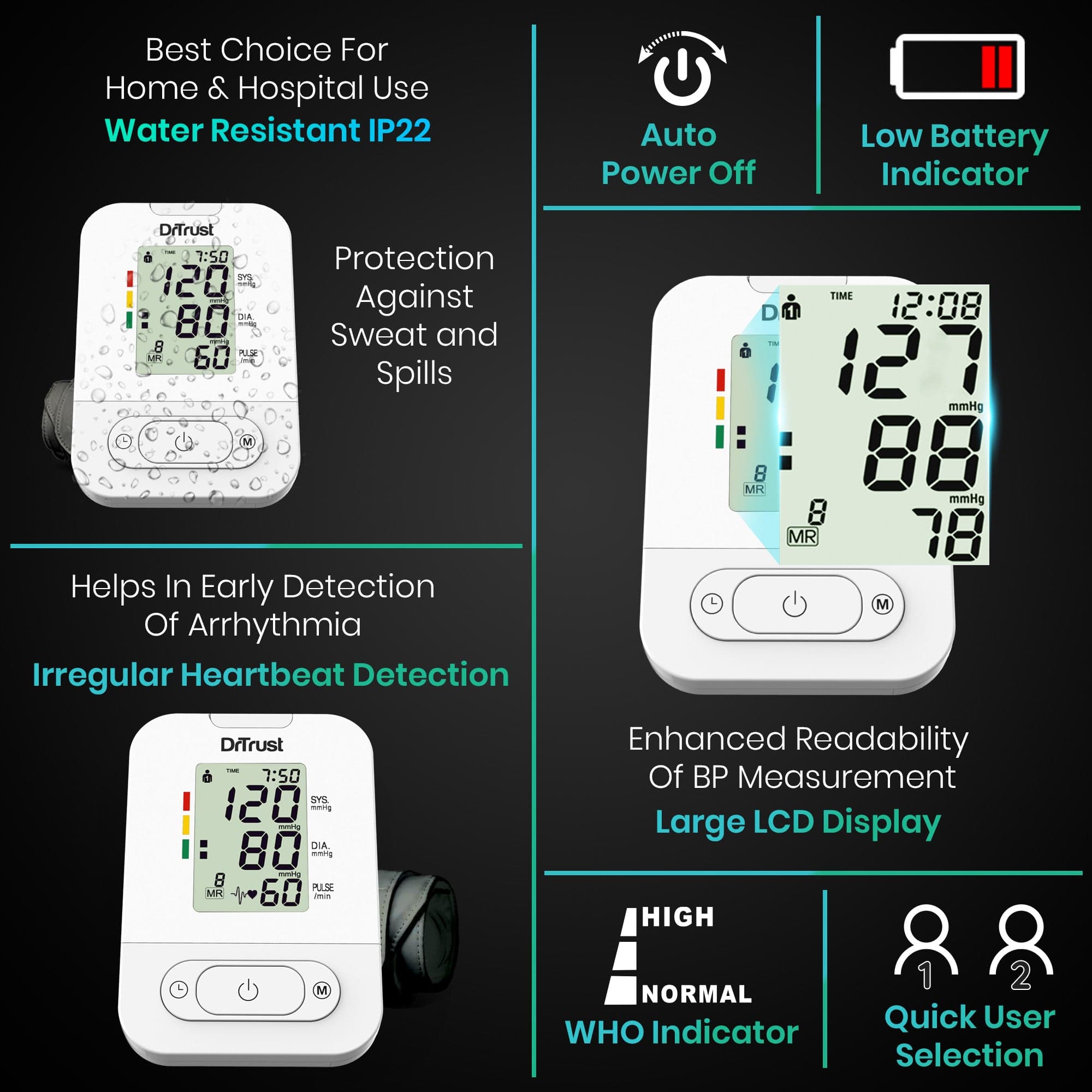 Dr Trust USA BP Check Pro Digital Blood Pressure Monitor 127 - Fully Automatic Arm Cuff with Adapter for Accurate Readings | Home Health Monitoring for Seniors & Adults | Perfect for Daily Checkups & Doctor Visits