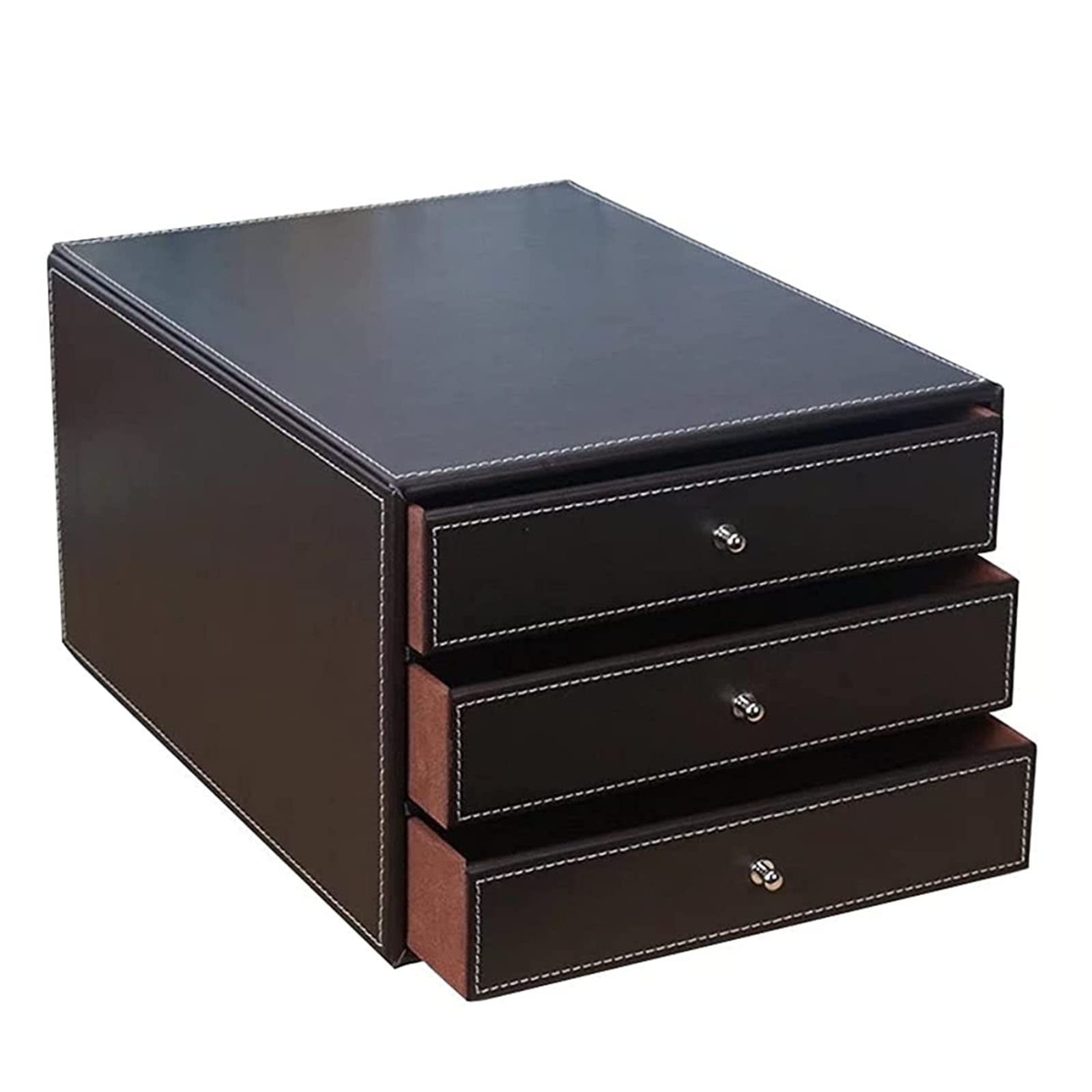 Premium Leather A4 File Drawer Organizer - 3-Tier Desktop Storage Cabinet for Office, Home & Study | Business Document Organizer | Elegant Brown Workspace Solution