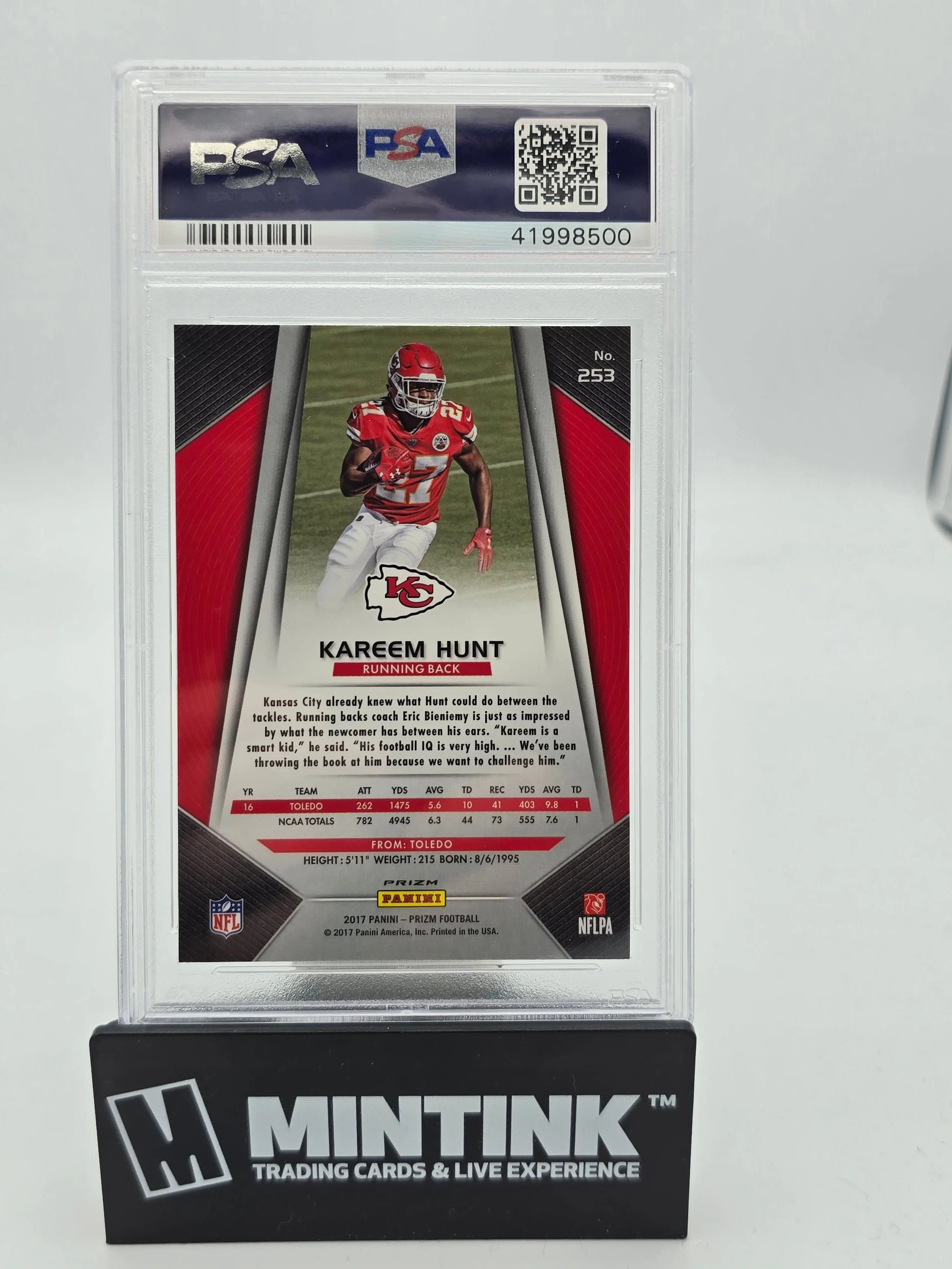 2017 Panini Prizm Football Kareem Hunt Rookie Card Silver Prizm PSA 10 Gem Mint - Perfect for NFL Collectors, Sports Memorabilia Displays & Investment Collections