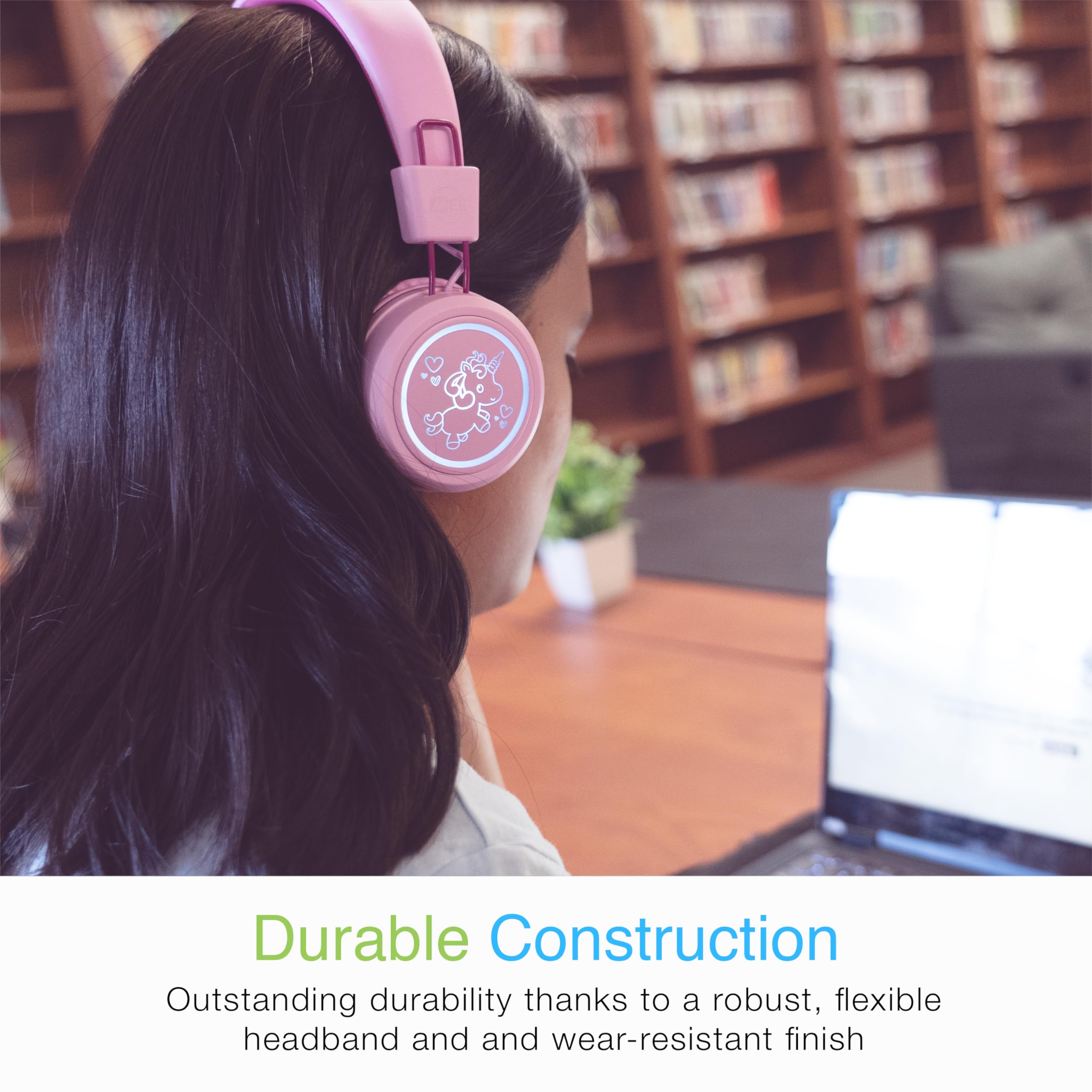 MEE audio KidJamz KJ55BT Bluetooth Wireless Kids Headphones with LED Lights - 85dB Volume Limiter, Built-in Mic & 40H Battery - Safe Listening Headphones for Children - Perfect for School, Online Learning, iPhone, iPad, Tablet & Travel (Pink)