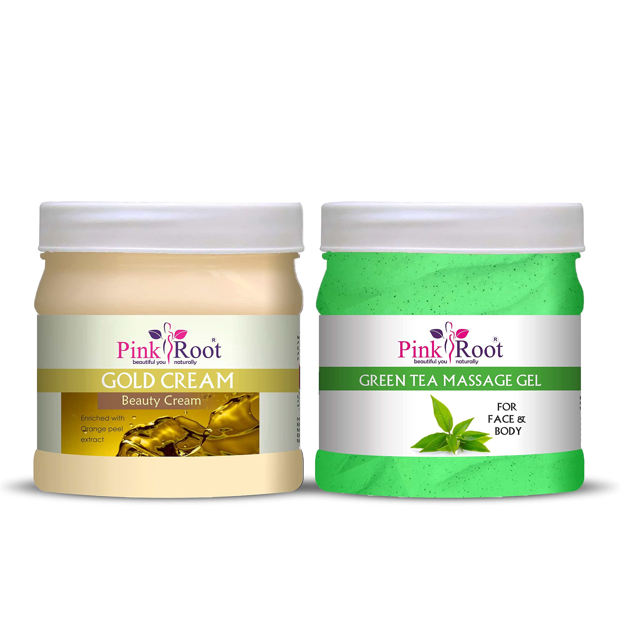 Pink Root Green Tea Massage Gel with Gold Cream - 500ml Set for Relaxation & Skin Care | Spa, Massage, and Home Wellness Use