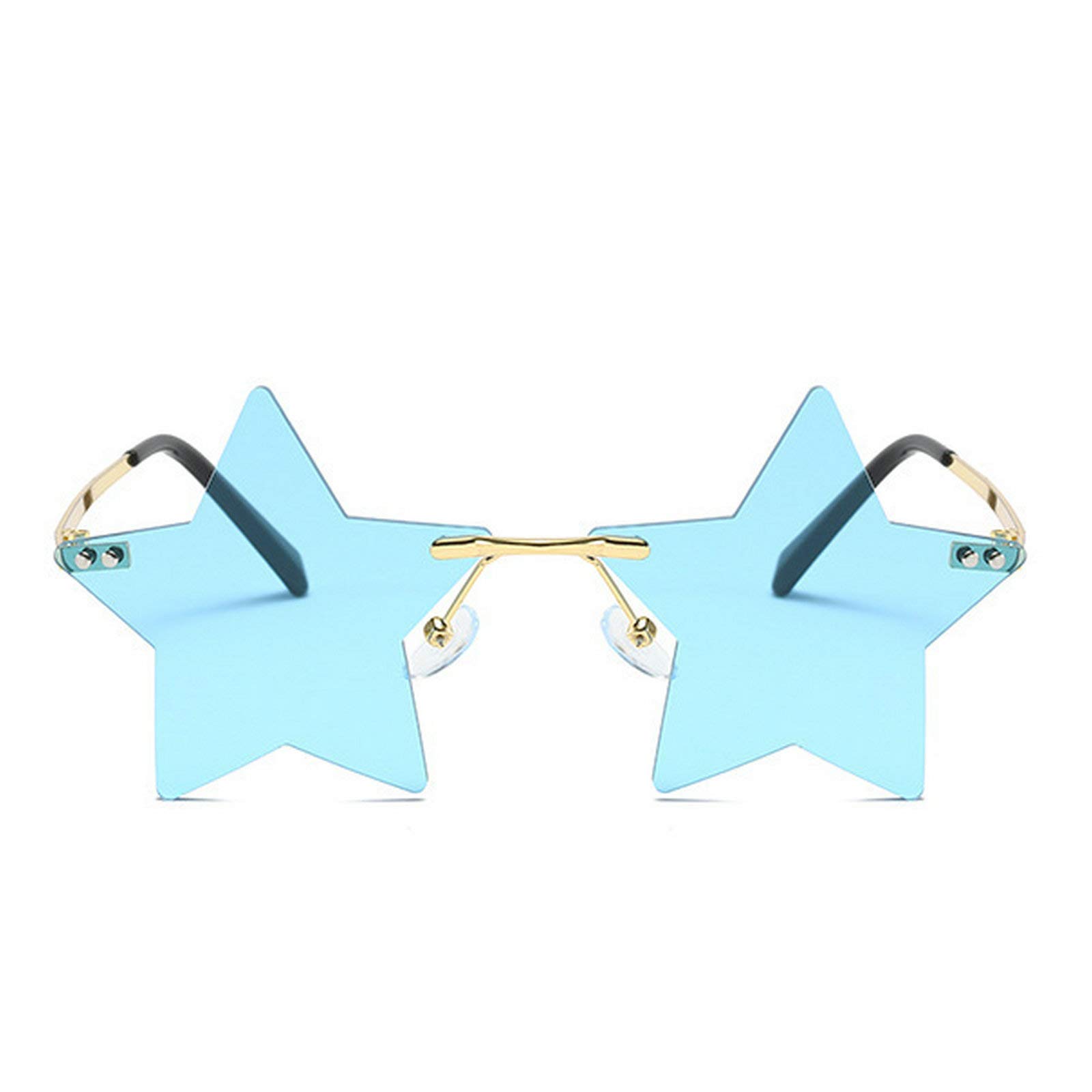 Willochra Rimless Star Shape Sunglasses - Transparent UV Protection Sun Glasses for Women & Men, Fashionable Party Glasses, Super Cute Pentagram Eyewear for Cosplay, Rave, Festival and Outdoor Activities