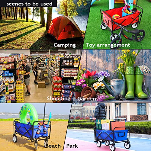 Heavy Duty Collapsible Wagon Cart with Wheels - 150lbs Capacity Foldable Utility Cart, Portable Steel Frame Beach Wagon for Sand, Camping, Picnics, Grocery Shopping & Outdoor Adventures (Red)