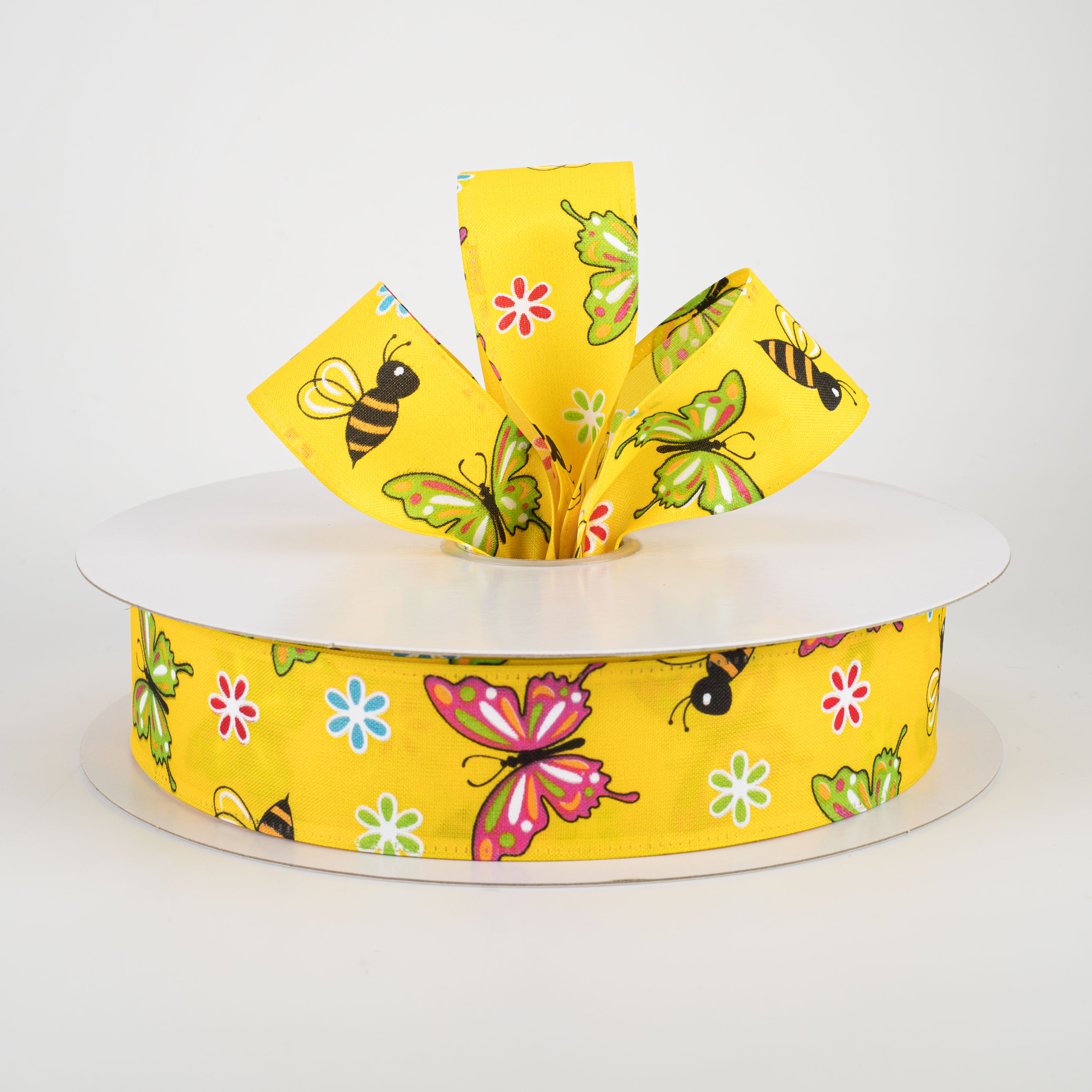1.5 Inch Butterflies & Bees Ribbon - Daffodil Yellow Grosgrain Ribbon (50 Yards) for Gift Wrapping, DIY Crafts, Scrapbooking & Party Decorations
