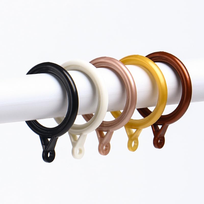 20 Pack Thick Plastic Curtain Rings - 35mm Inner Diameter Hanging Hooks for Bedroom, Shower, Doorway & Window Curtains (Black/White/Rose Gold/Wine Red) - Durable & Easy to Install for Home & Office Use