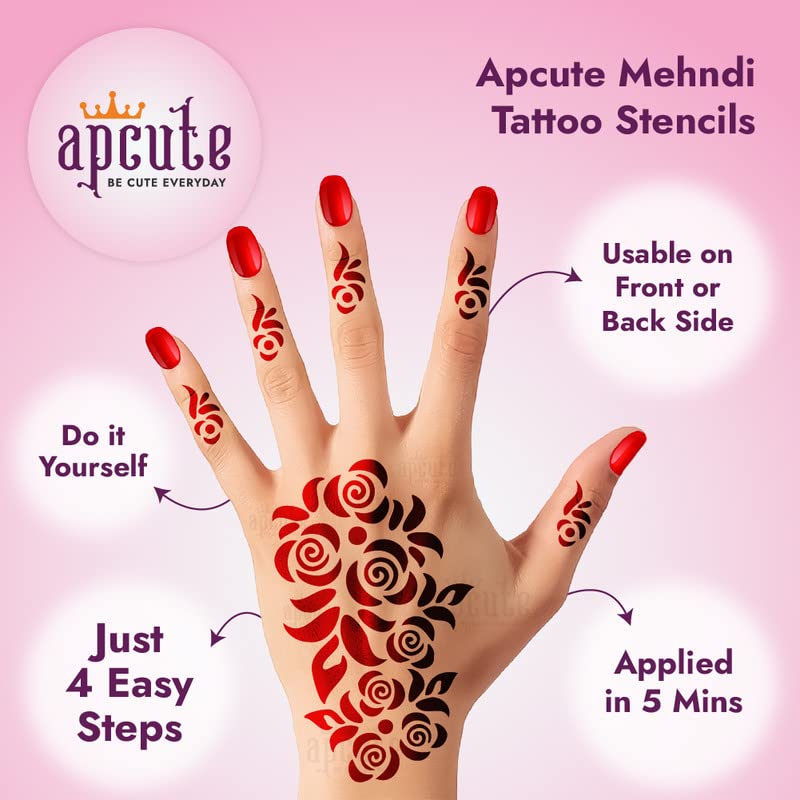 Apcute Henna Stencil Kit - Easy to Use Temporary Tattoo Stickers for Kids, Girls & Women | Beautiful Mehandi Design Collection (Design No. H-B-206) - Perfect for Parties, Weddings & Festive Celebrations