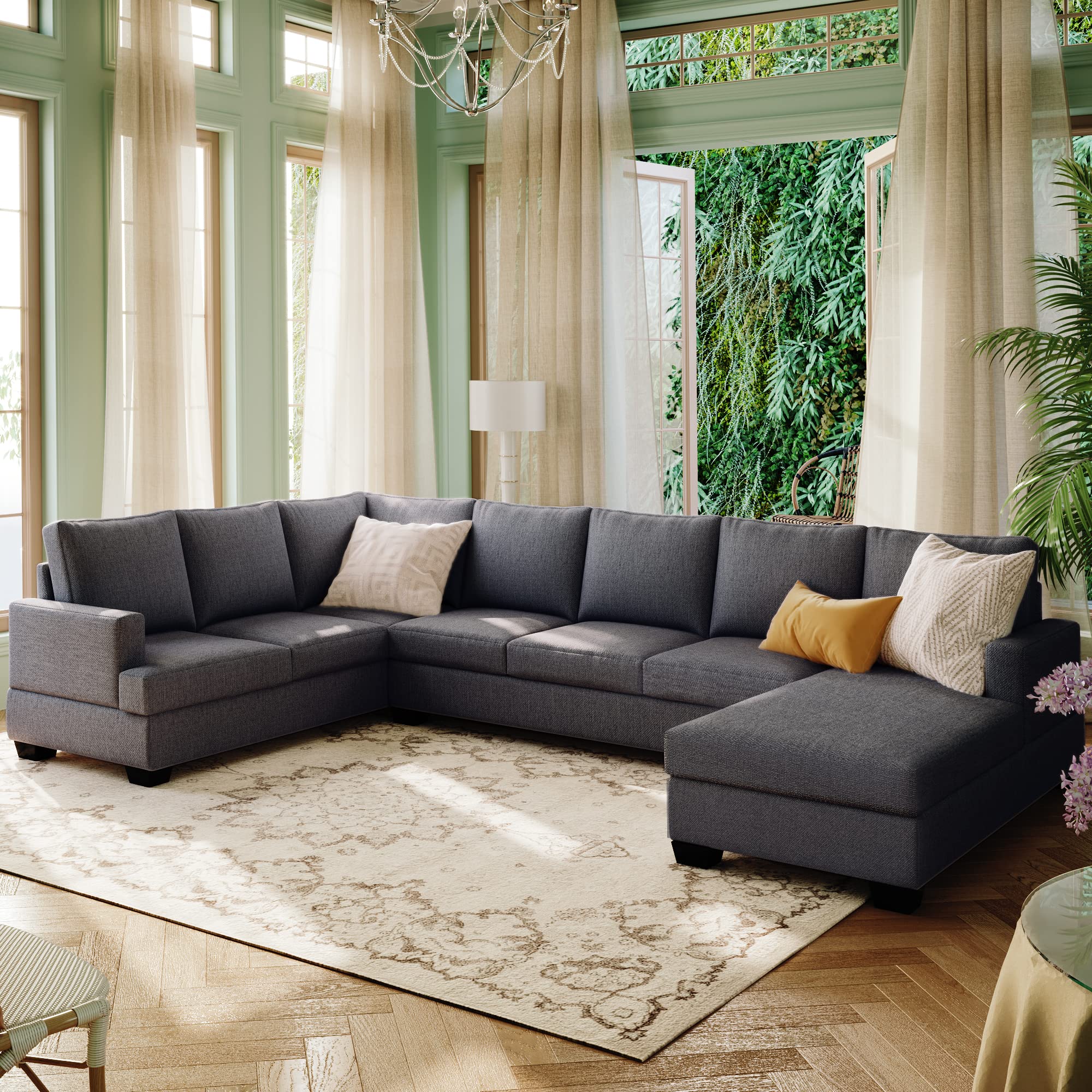 Voohek Modern Sectional Sofa Upholstered Lounge Couch with Soft Fabric - 3-Piece L-Shaped Couch Set for Living Room, Apartment, Dorm - Comfortable Deep Grey Sofa for Relaxing, Entertaining & Small Spaces