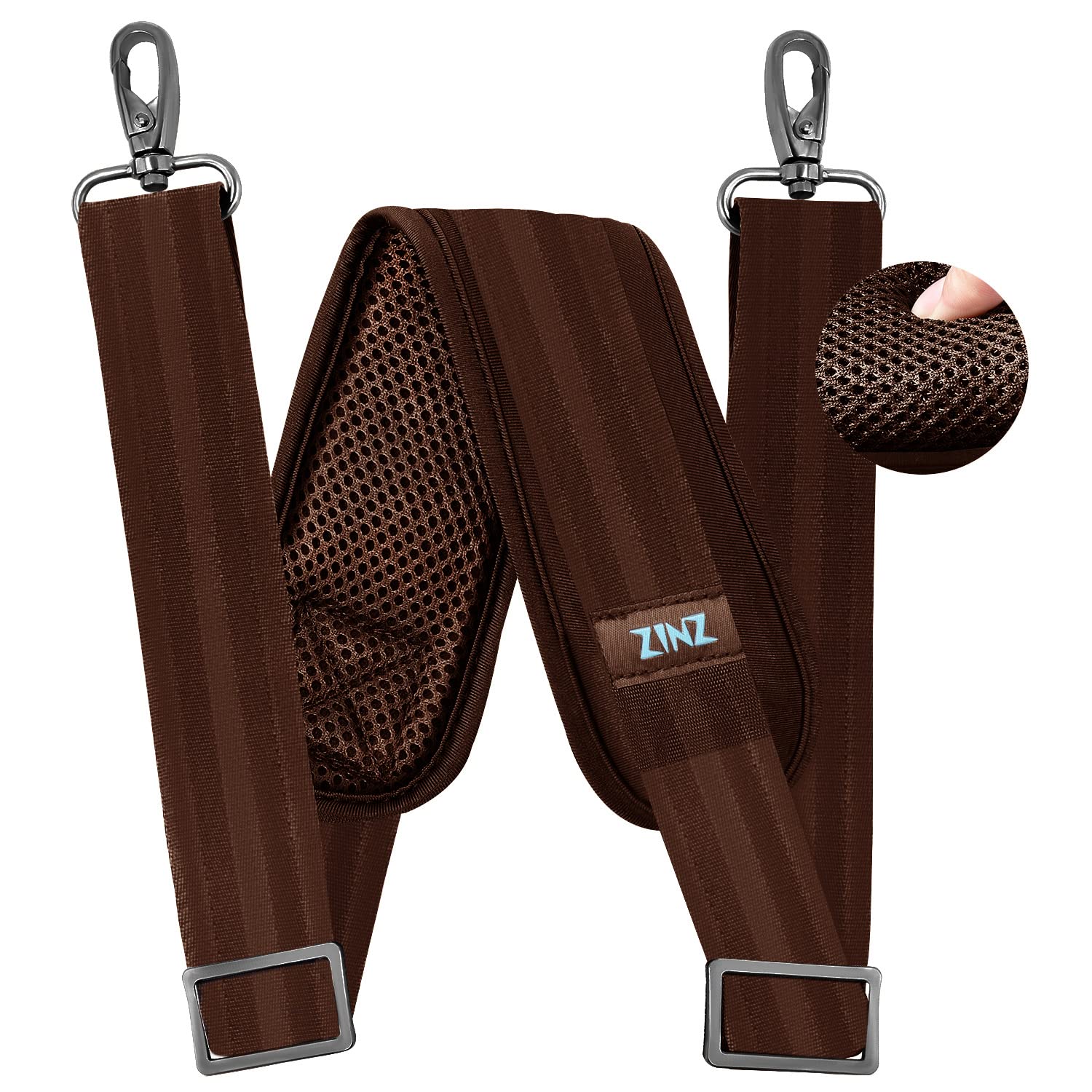 ZINZ 79-inch Universal Replacement Shoulder Strap - Extra Thick Padded Cushion with Dual Metal Clasps & Swivel Hooks for Laptop Bags, Luggage, Camera Cases & Crossbody Bags (200cm, Brown) - Perfect for Travel, Work Commute & Everyday Carry