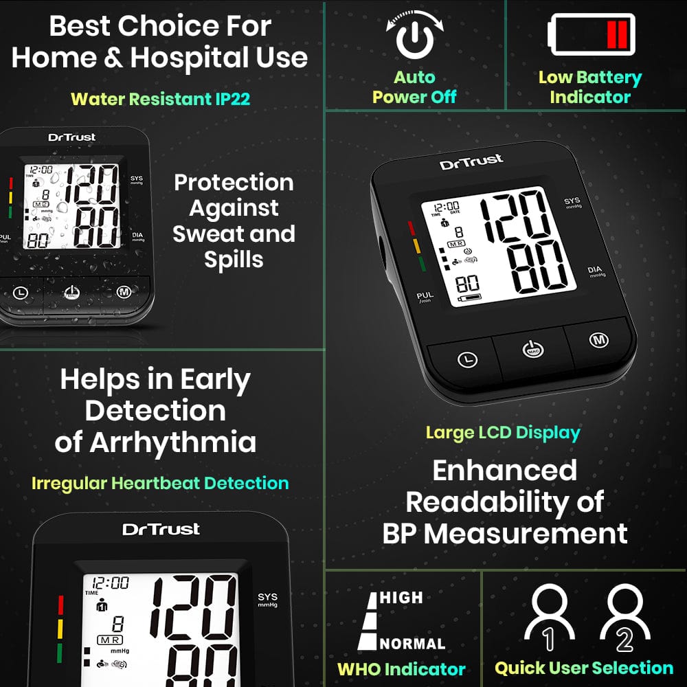 Dr Trust USA Comfort Pro Digital Blood Pressure Monitor - Automatic Upper Arm Cuff (22-42cm) for Home Use | Accurate & Easy Blood Pressure Testing Device | Ideal for Seniors, Hypertension Patients & Health Monitoring