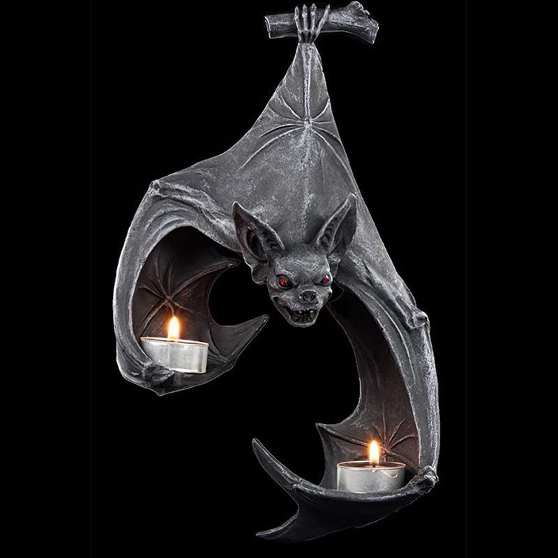 Rustic Medieval Bat Wall Sconce Candle Holder - Halloween Tealight Hanging Decor for Living Room, Bathroom & Bedroom - Gothic Home Decor Sculpture (1PC)