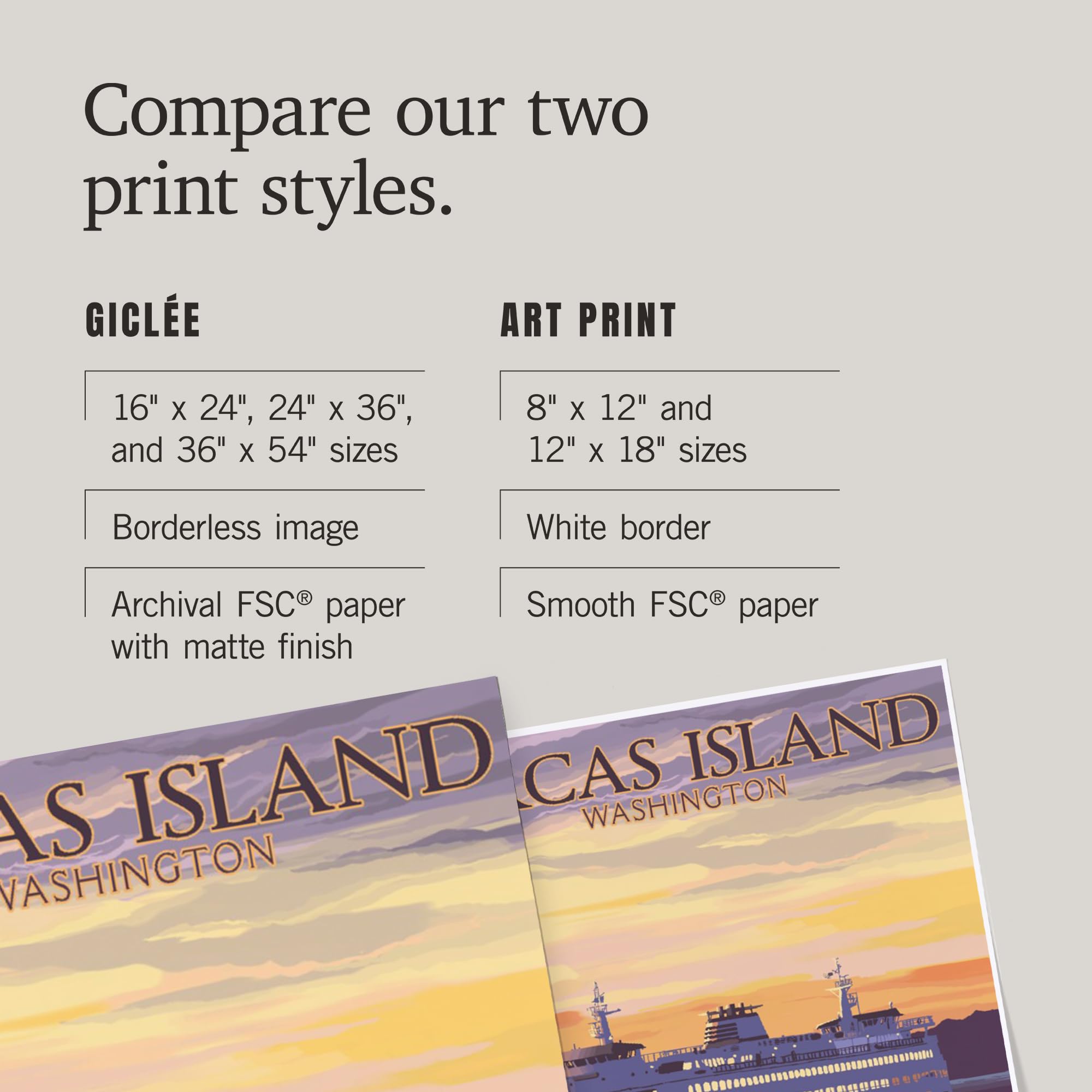 Lantern Press 16x24 Inch Giclee Art Print - Orcas Island Washington Sunset with Ferry and Seagull - Wall Decor for Living Room, Bedroom or Office