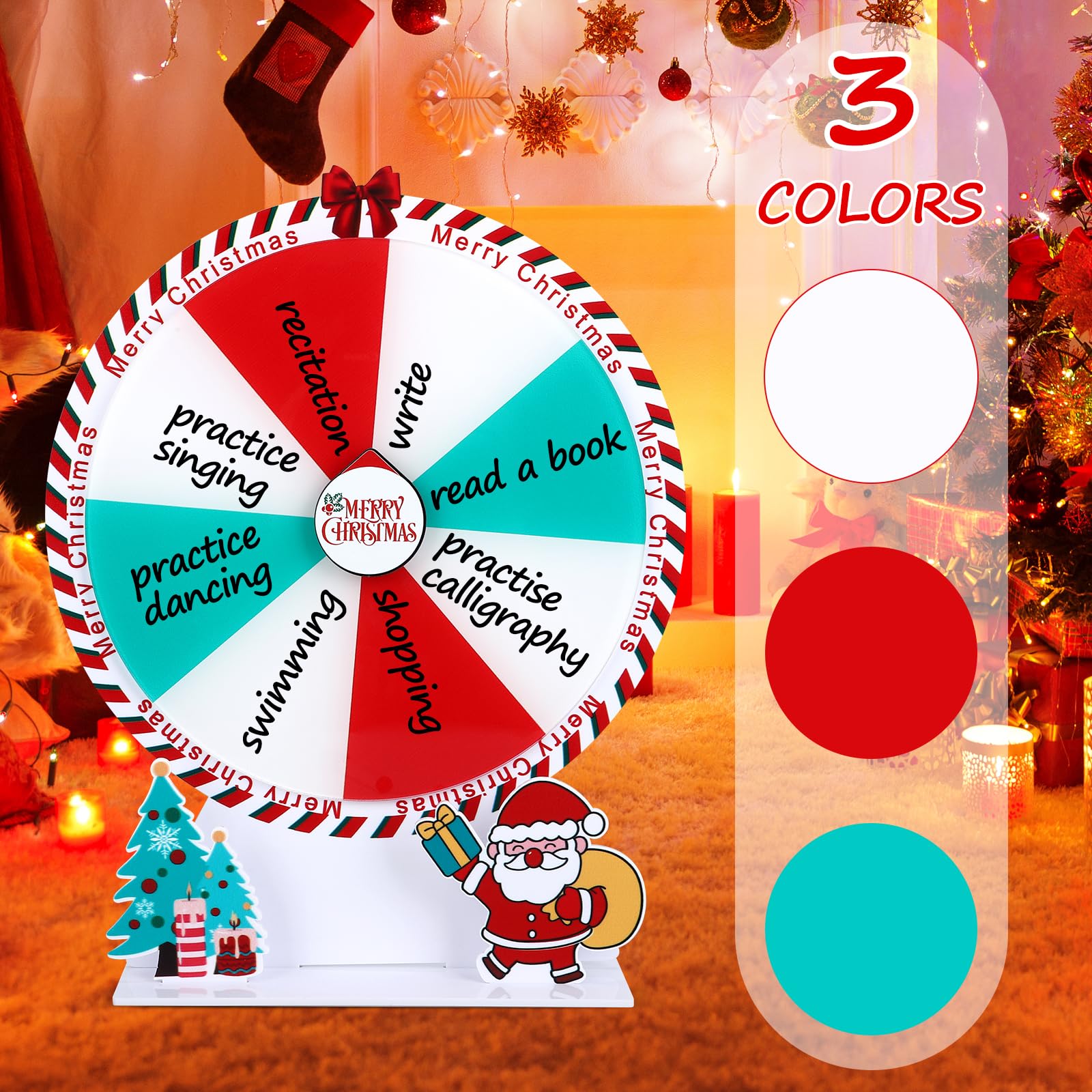8 Inch Christmas Spinner Prize Wheel - 8 Slots Editable Spinning Wheel for Holiday Games, Carnival Prizes & Wheel of Fortune Style Fun - Perfect for Christmas Parties, Classroom Activities & Festive Events