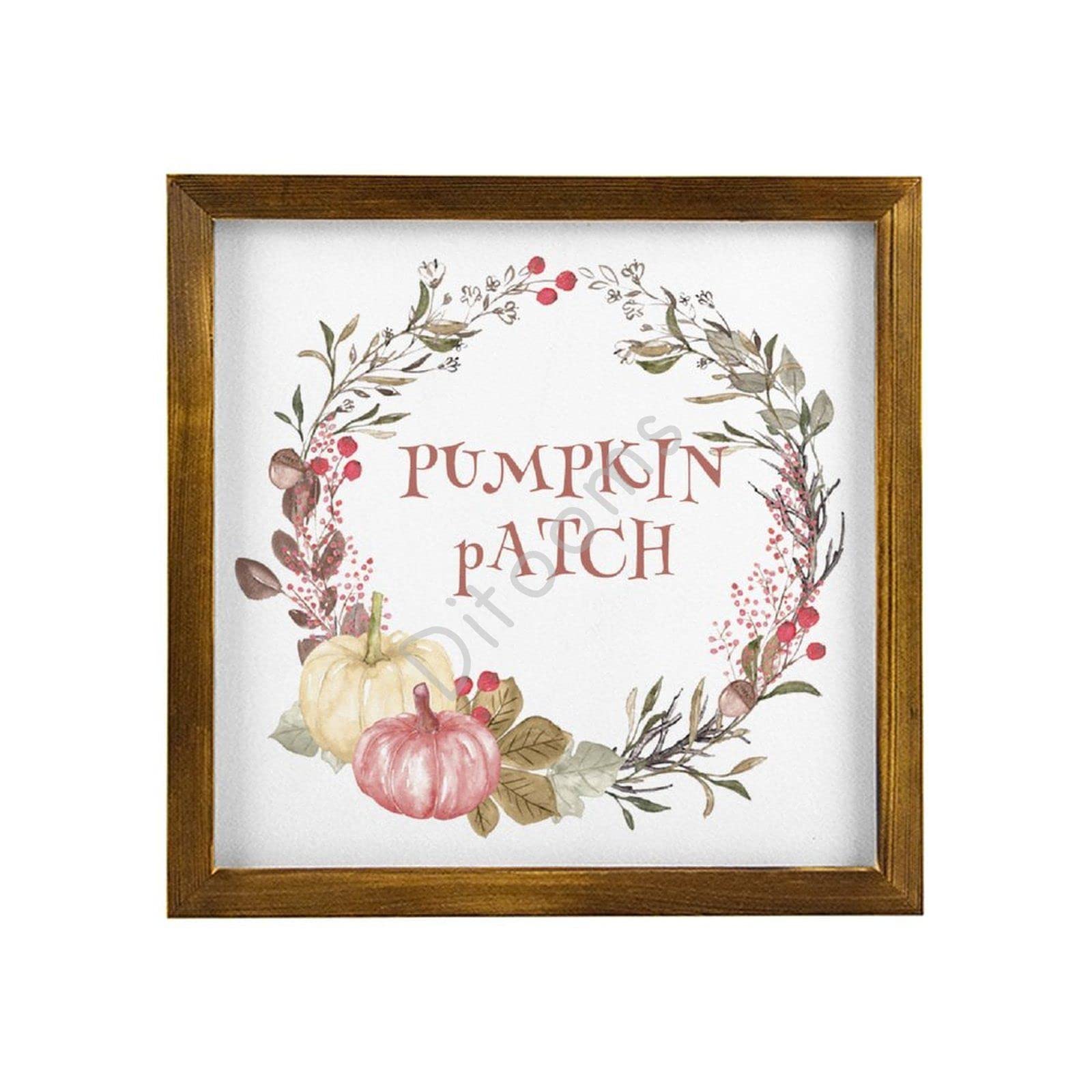 Rustic Pumpkin Patch Wood Sign - 12x12 Inch Farmhouse Wall Decor for Christmas Tree, Porch & Home - Handmade Wood Framed Hanging Board for Seasonal & Holiday Decorations