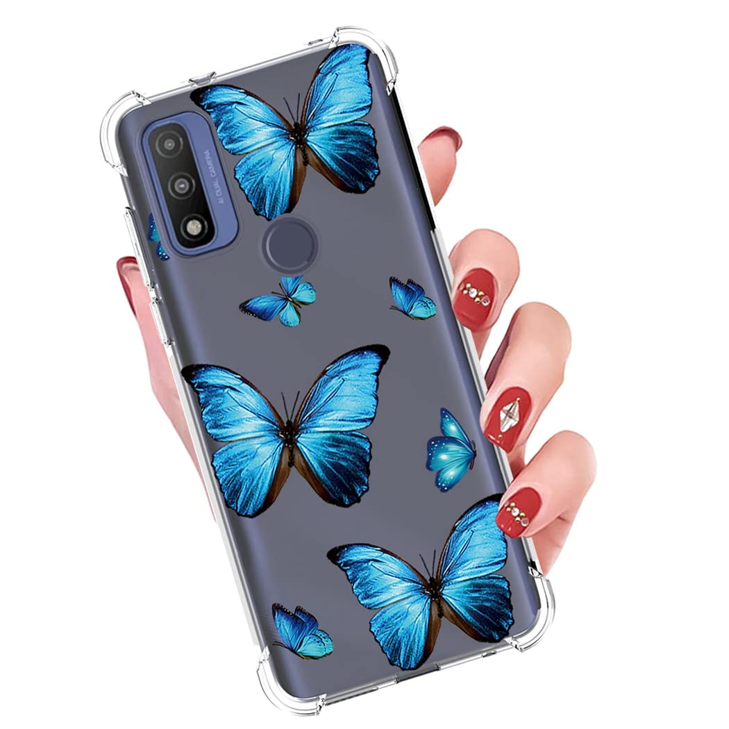 Motorola Moto G Pure 2021 XT2163DL Phone Case - Cute Blue Butterfly Design, Clear Flexible TPU Bumper & Soft Silicone Cover | Perfect for Everyday Protection & Style