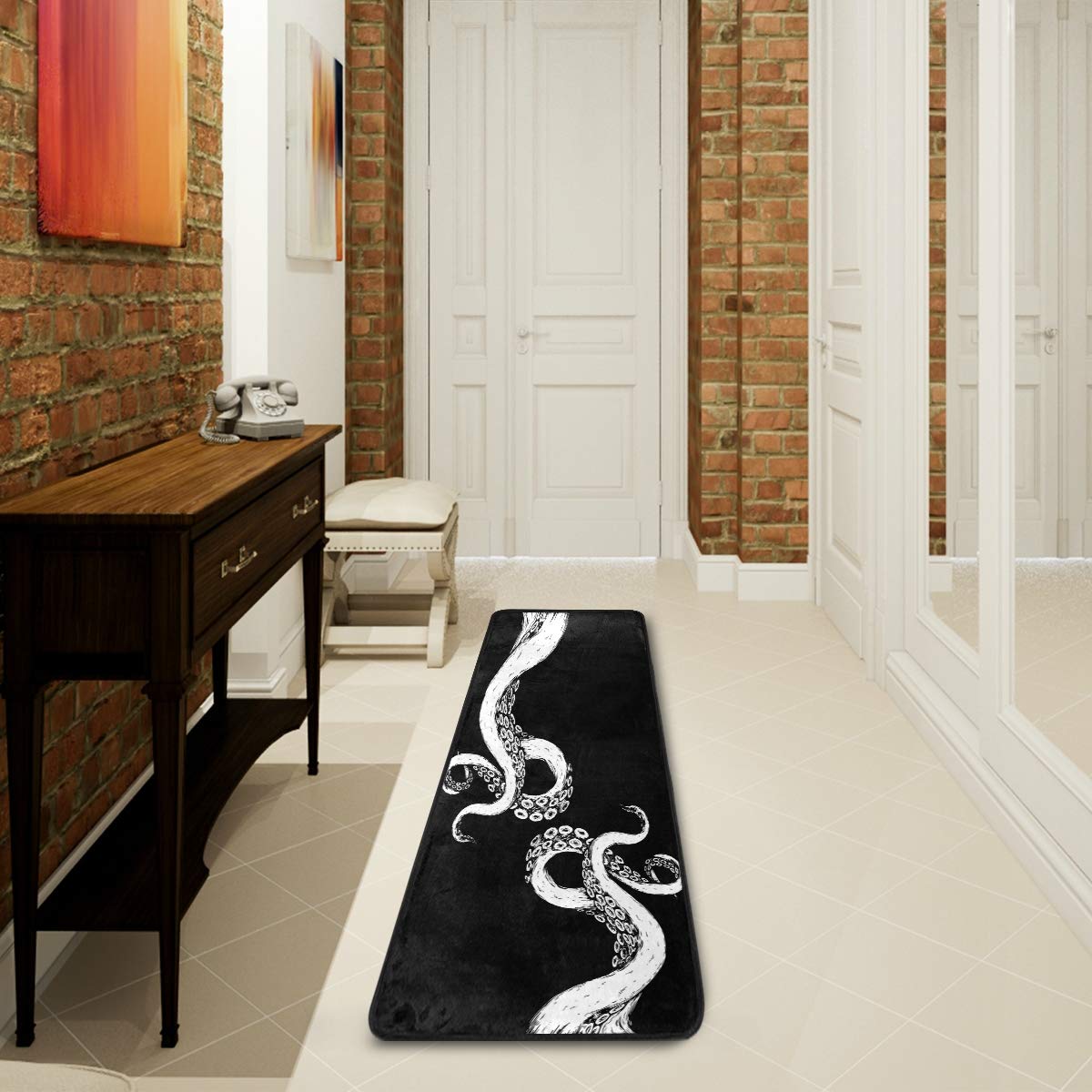 ALAZA Ocean Octopus Kraken Black Collection Area Rug - 2' x 6' Non-Slip Floor Mat for Living Room, Bedroom, Kitchen - Perfect for Home Decor, Kids Play Area & Coastal Theme Spaces