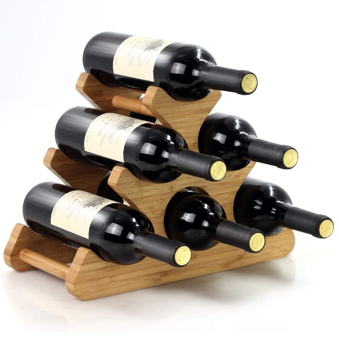 Premium Bamboo Wine Rack - Elegant Countertop Storage for 6 Bottles, Durable Wine Holder Stand - Perfect for Home Bar, Kitchen Decor & Gift Idea for Wine Lovers