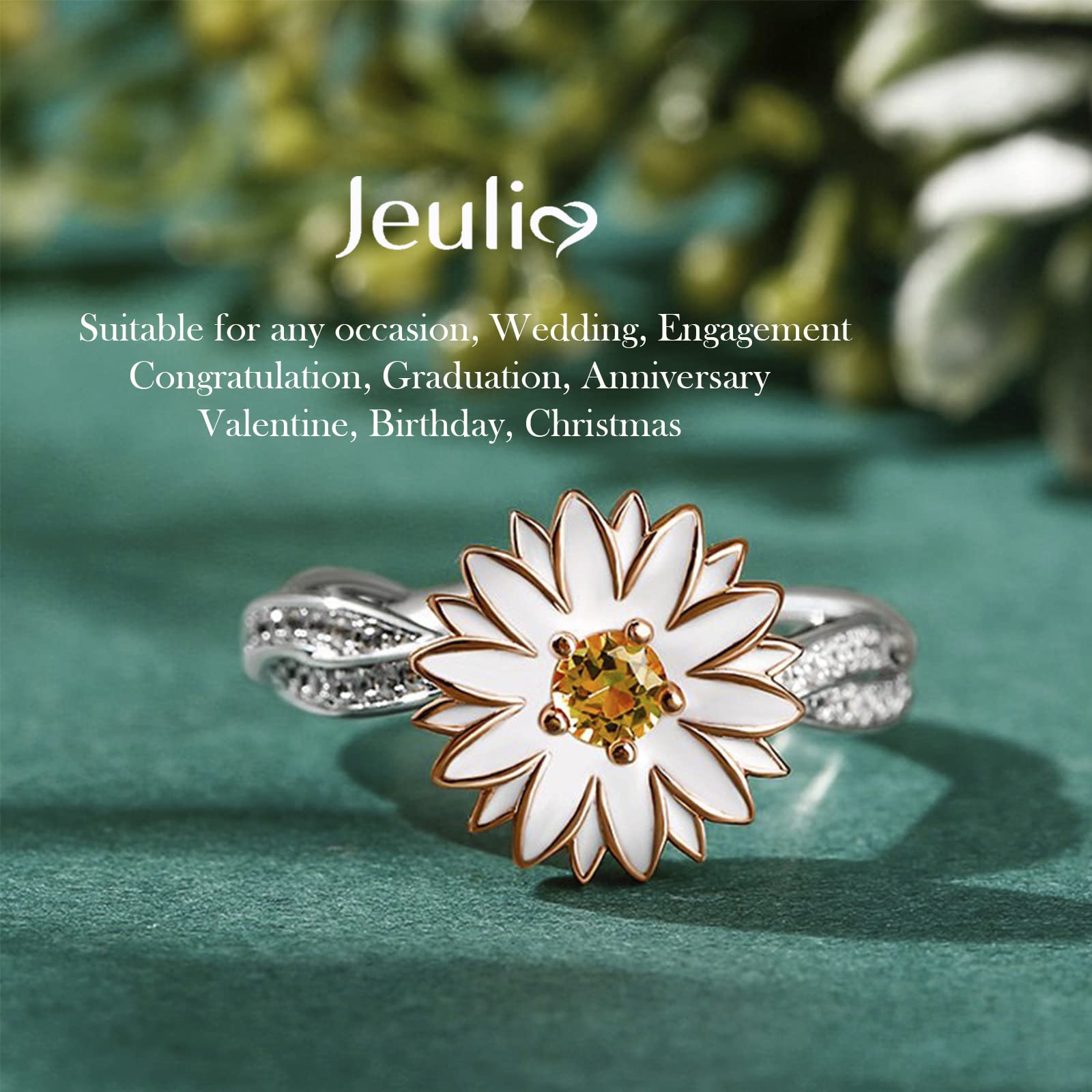 Jeulia Sterling Silver Daisy Flower Rotating Fidget Ring for Women - Cubic Zirconia Anxiety Relief Engagement Promise Ring with Birthstone & Gift Box - Perfect for Valentine's Day, Stress Relief & Everyday Wear