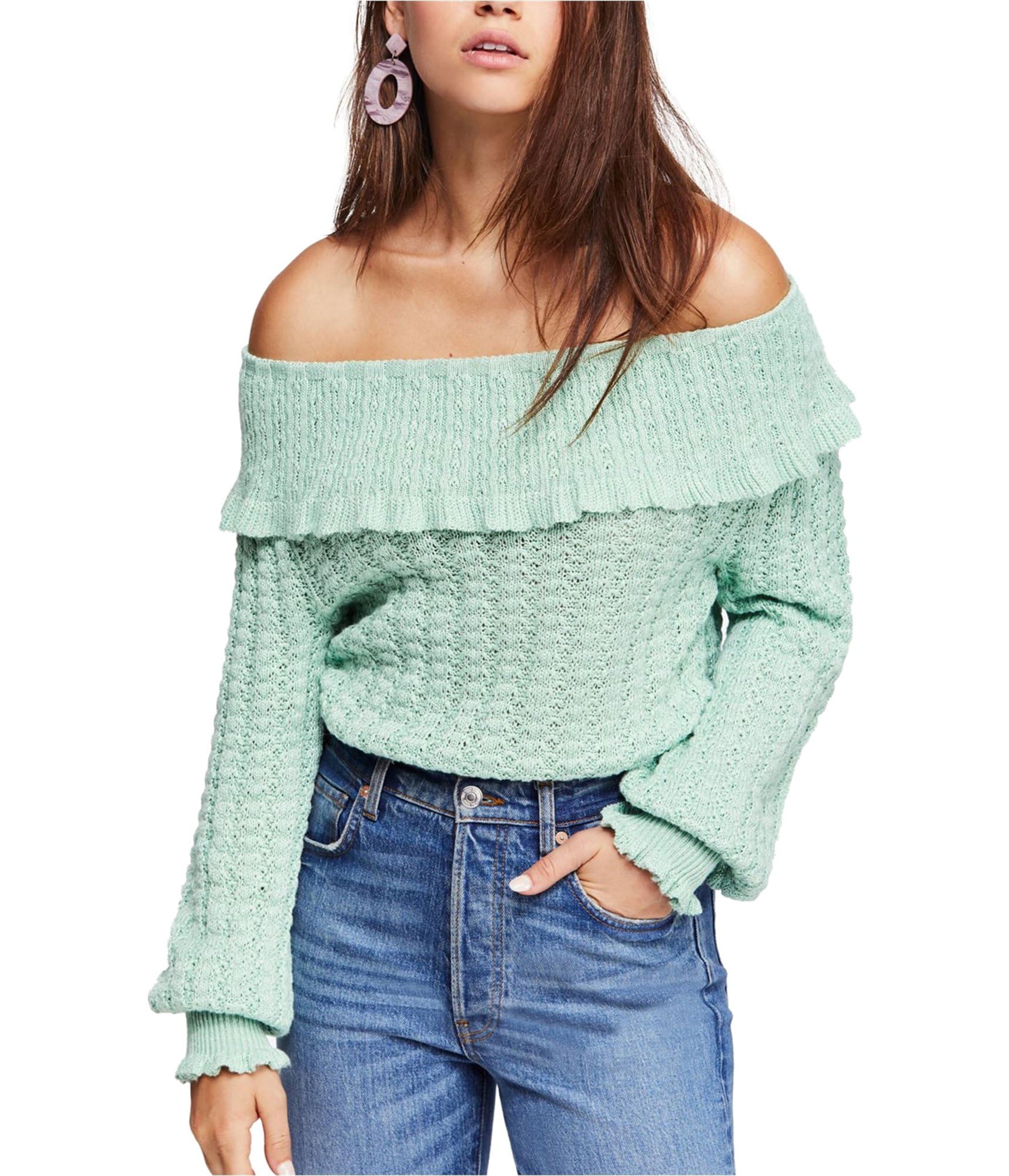 Free People Crazy in Love Ruffle Sweater - Bright Mint Green Knit Top for Women | Boho Chic Fashion for Date Night & Casual Outings
