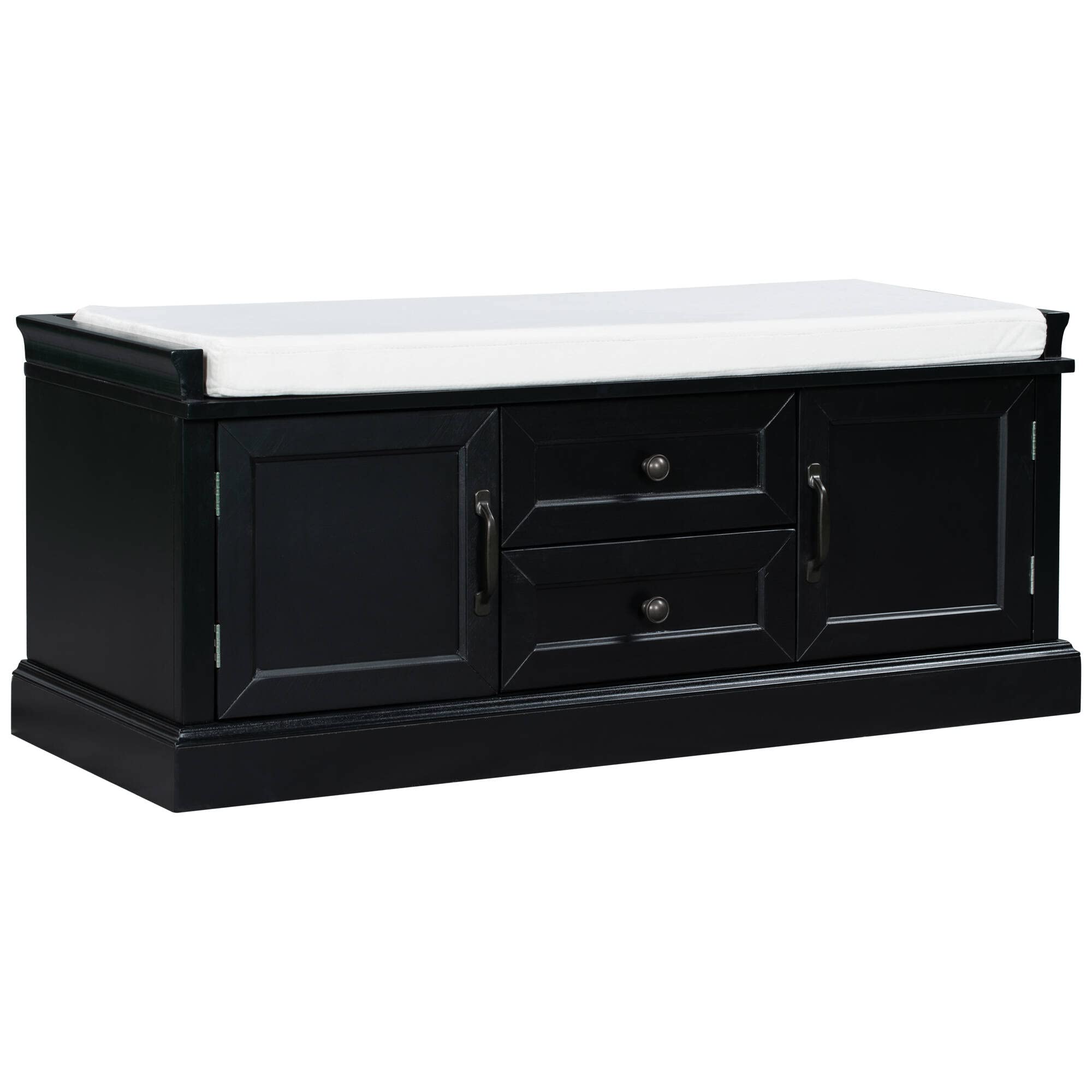 ELESS HOME Entryway Bench with Storage - Shoe Bench with Removable Cushion, 2 Drawers & 2 Cabinets - Entryway, Hallway, Living Room, Bedroom Furniture - Perfect for Organizing Shoes, Hats & Accessories in Foyer, Mudroom or Window Seat Area