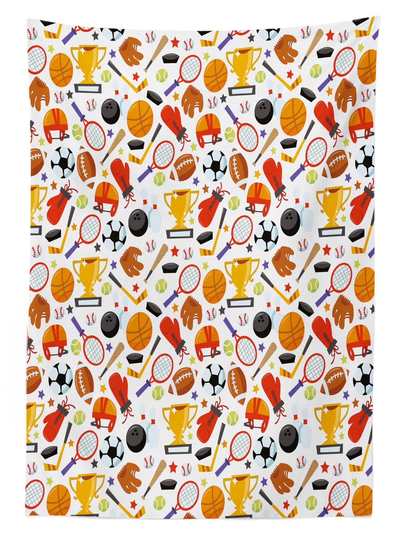 Ambesonne Waterproof Outdoor Tablecloth - Abstract Cartoon Sports Design with Tennis, Bowling & Stars - 58
