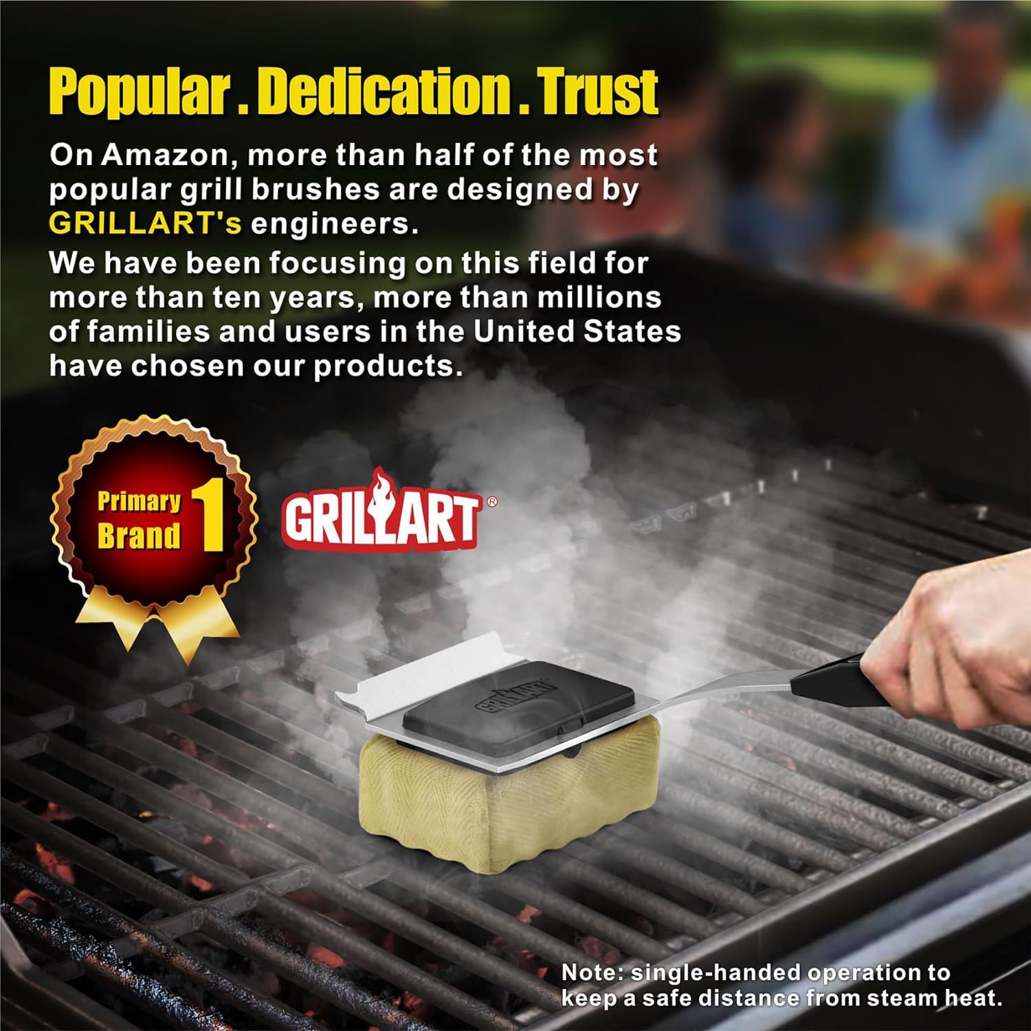 Bristle-Free BBQ Grill Brush with Replaceable Cleaning Head - Safe Scraper Tool for Cast Iron & Stainless Steel Grates - Perfect for Outdoor Grilling, Backyard Barbecues, and Camping Cooking - Black
