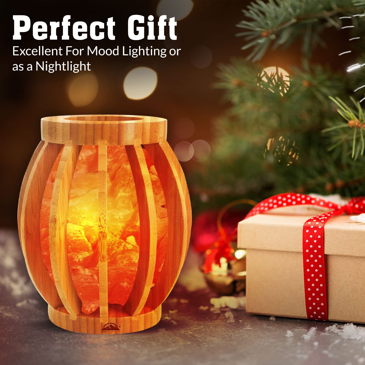 Himalayan Glow 1348 Basket Crystal Pink Salt Lamp - 5-7 lbs, ETL Certified, with Dimmer Switch & Nightlight Bulb | Natural Bamboo Base for Home Decor, Relaxation, Meditation & Ideal Gift