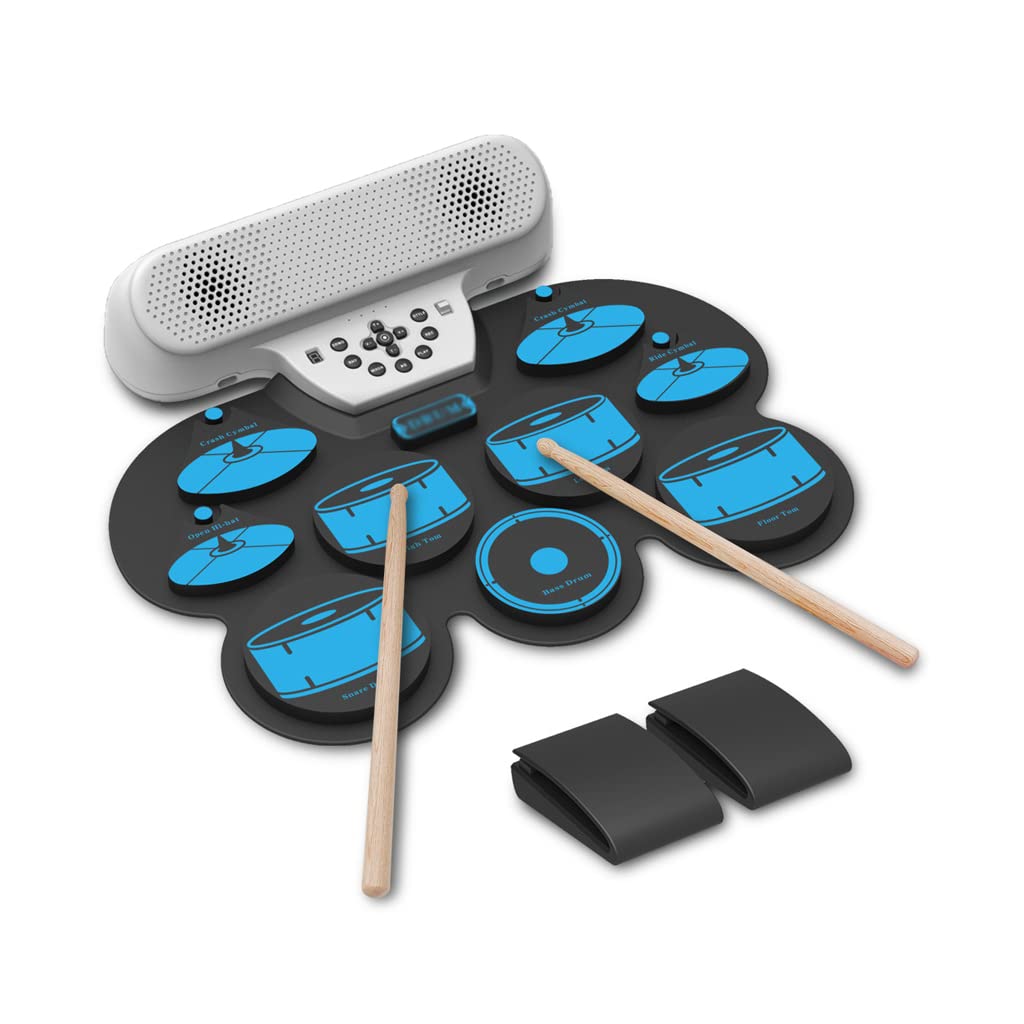Kids Electronic Drum Set with Thickened Pads - Portable Roll-Up Drum Kit for Beginners, Dual Built-in Speakers, Includes Drum Sticks & Kick Pedal, USB MIDI Connectivity - Perfect Christmas & Birthday Gift for Young Musicians - Ideal for Home Practice, Music Lessons & Stage Performances