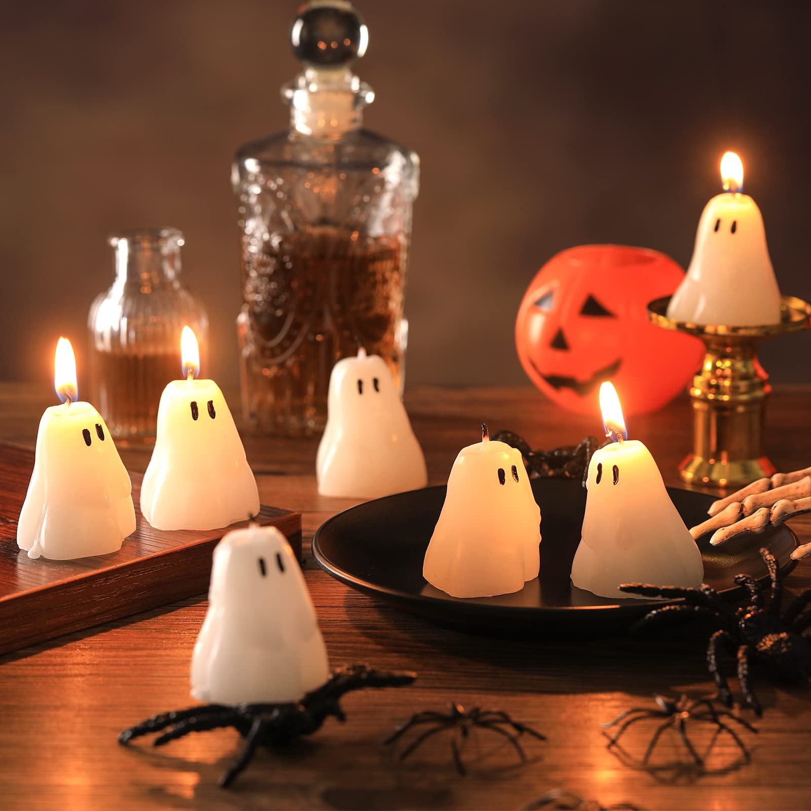Jetec 12-Piece Halloween Ghost Candles Set - Spooky Fun Face Tabletop Decorations for Holiday Parties, Home Decor & Haunted House Themes (Cute Style) - Perfect for Halloween Centerpieces, Trick-or-Treat Displays & Themed Dinner Settings